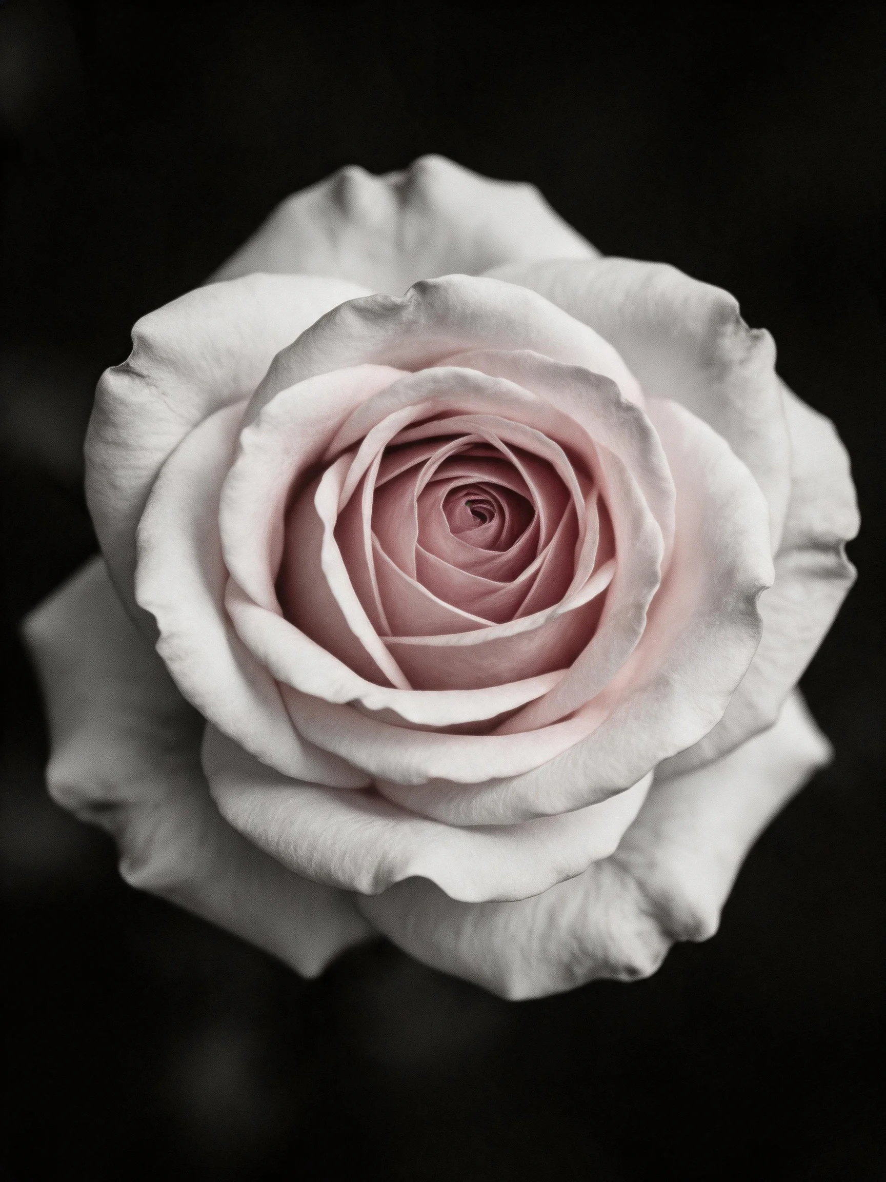 A close - up of a pale pink rose with layered petals