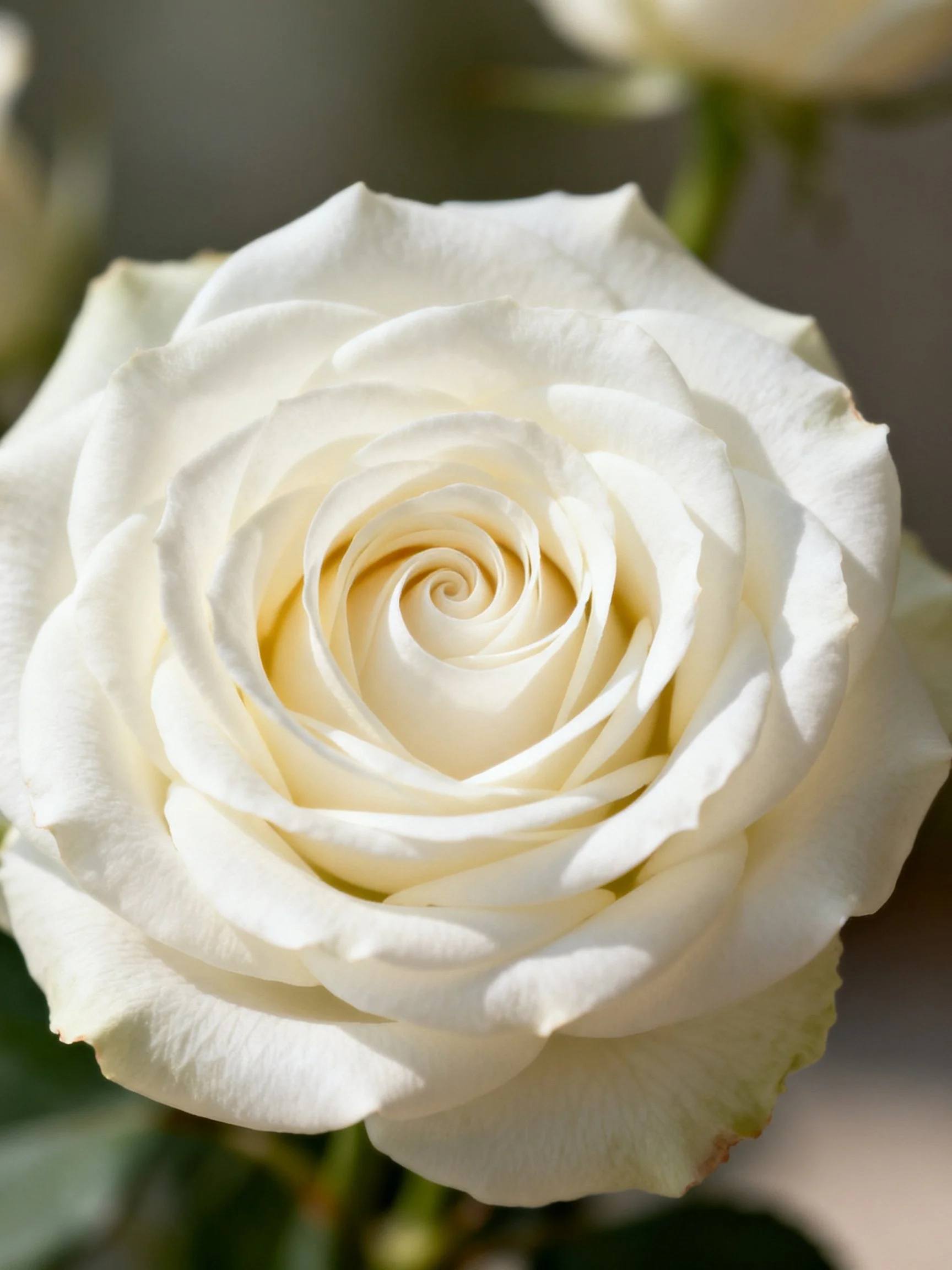 A close - up of a pristine white rose with layered petals