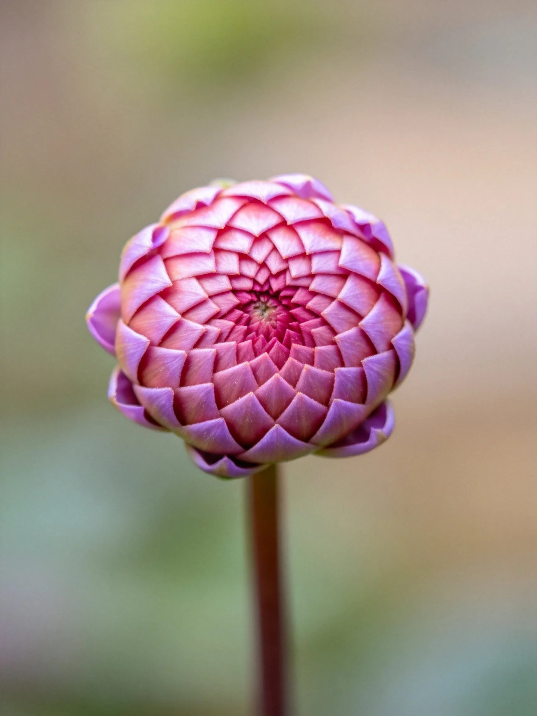 A close-up of a purple-pink flower bud with layered petal patterns