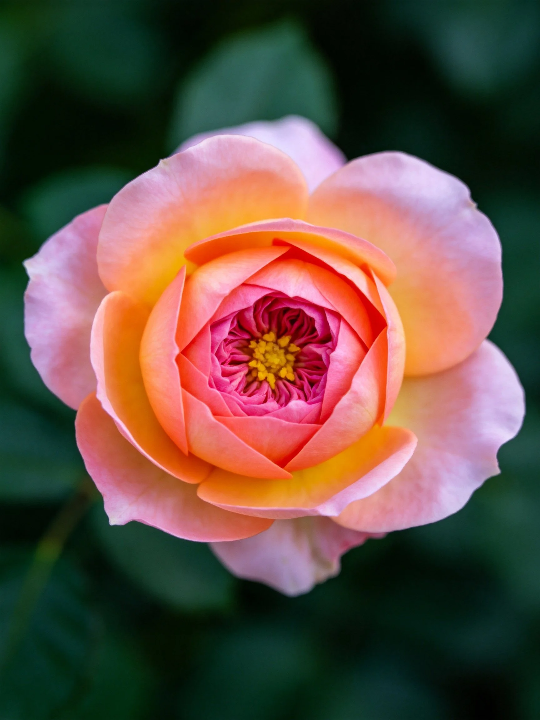 A close - up of a rose with pink and orange petals