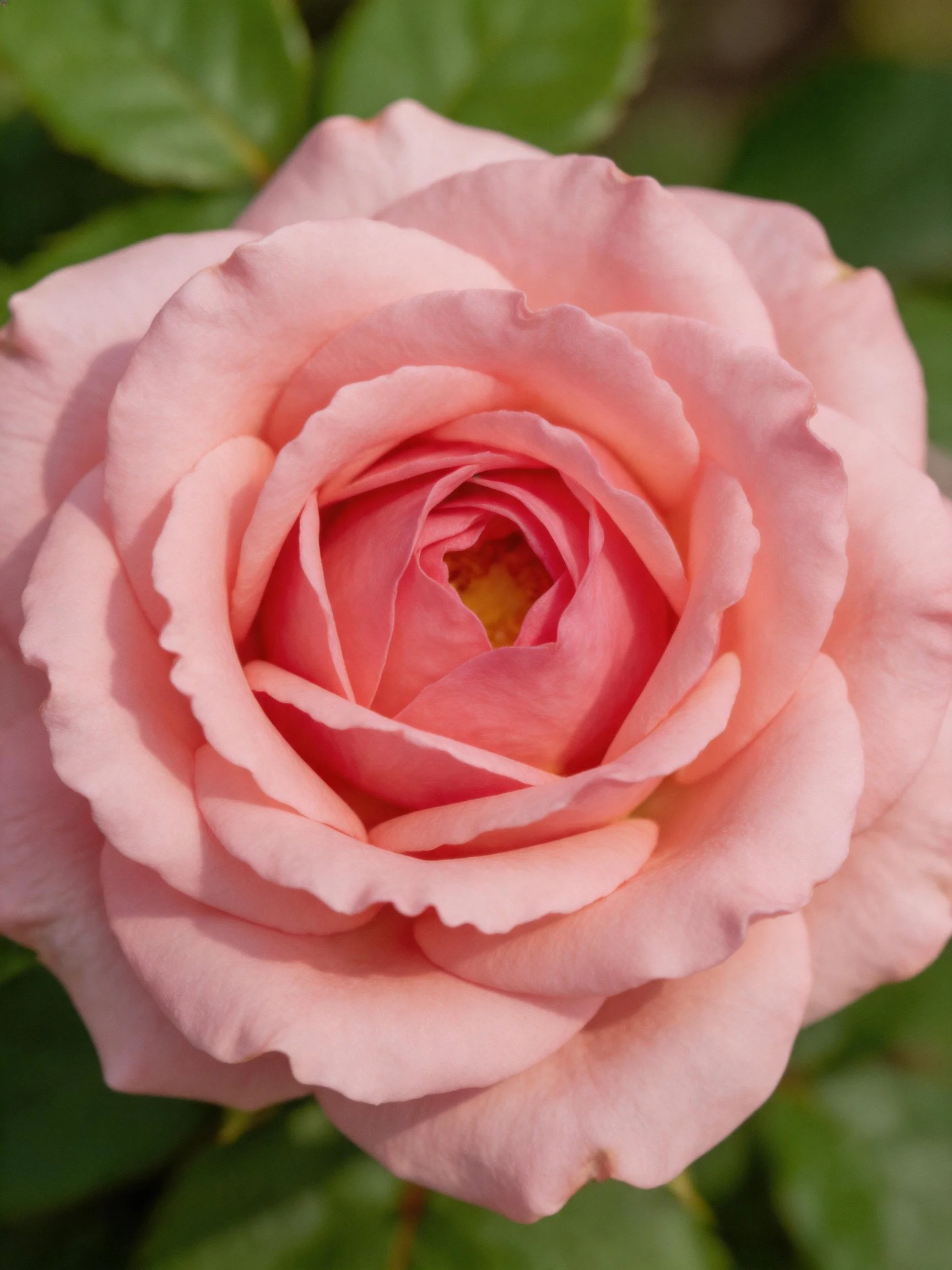 A close - up of a soft pink rose with layered petals