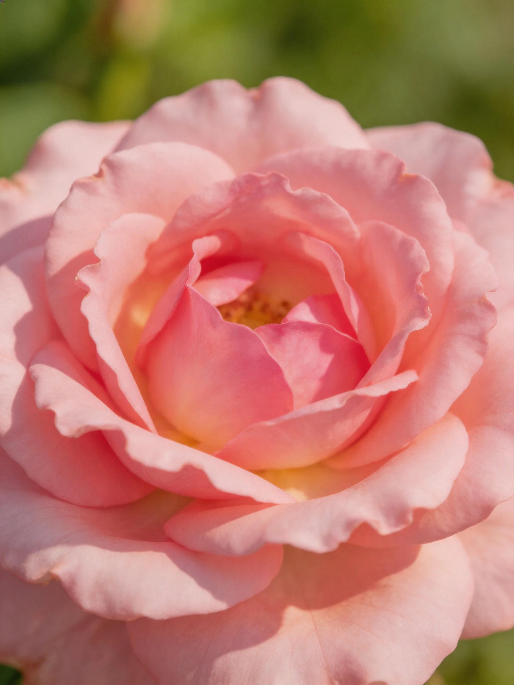 A close - up of a soft pink rose with layered petals