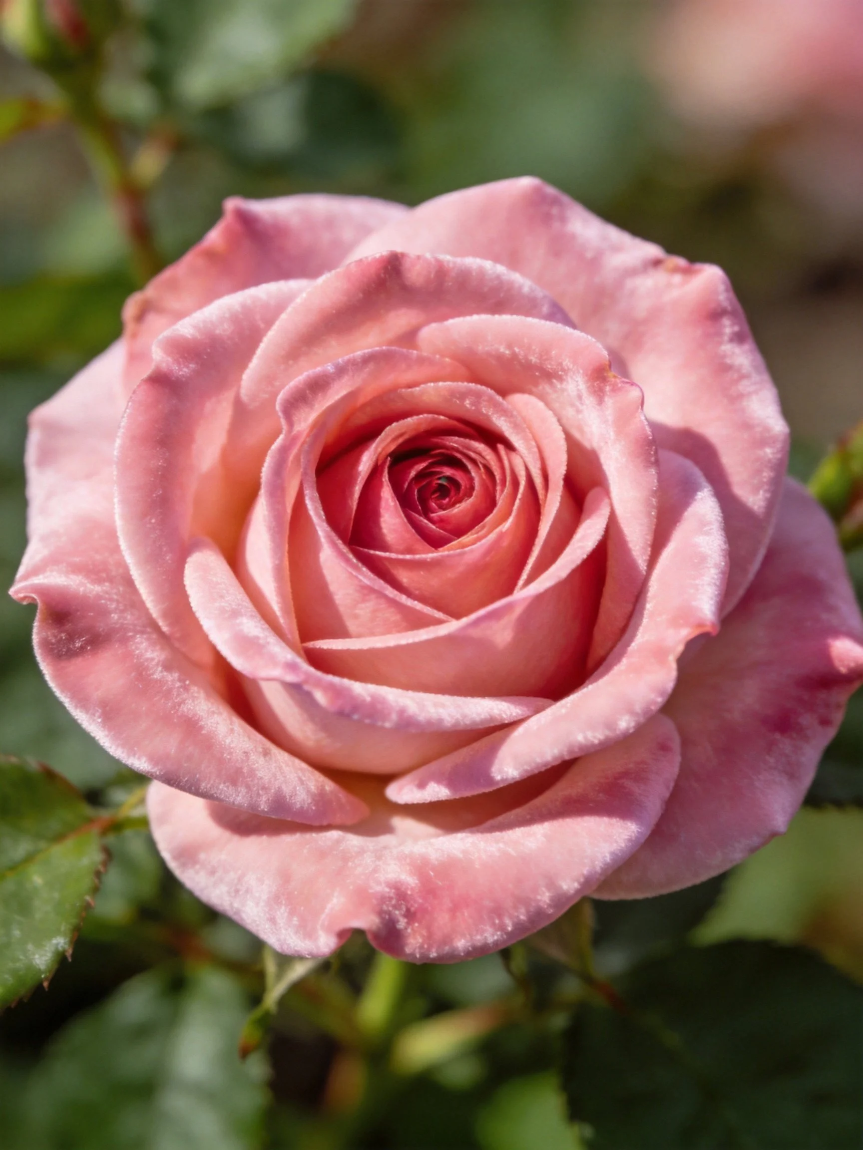 A close - up of a soft pink rose with layered petals