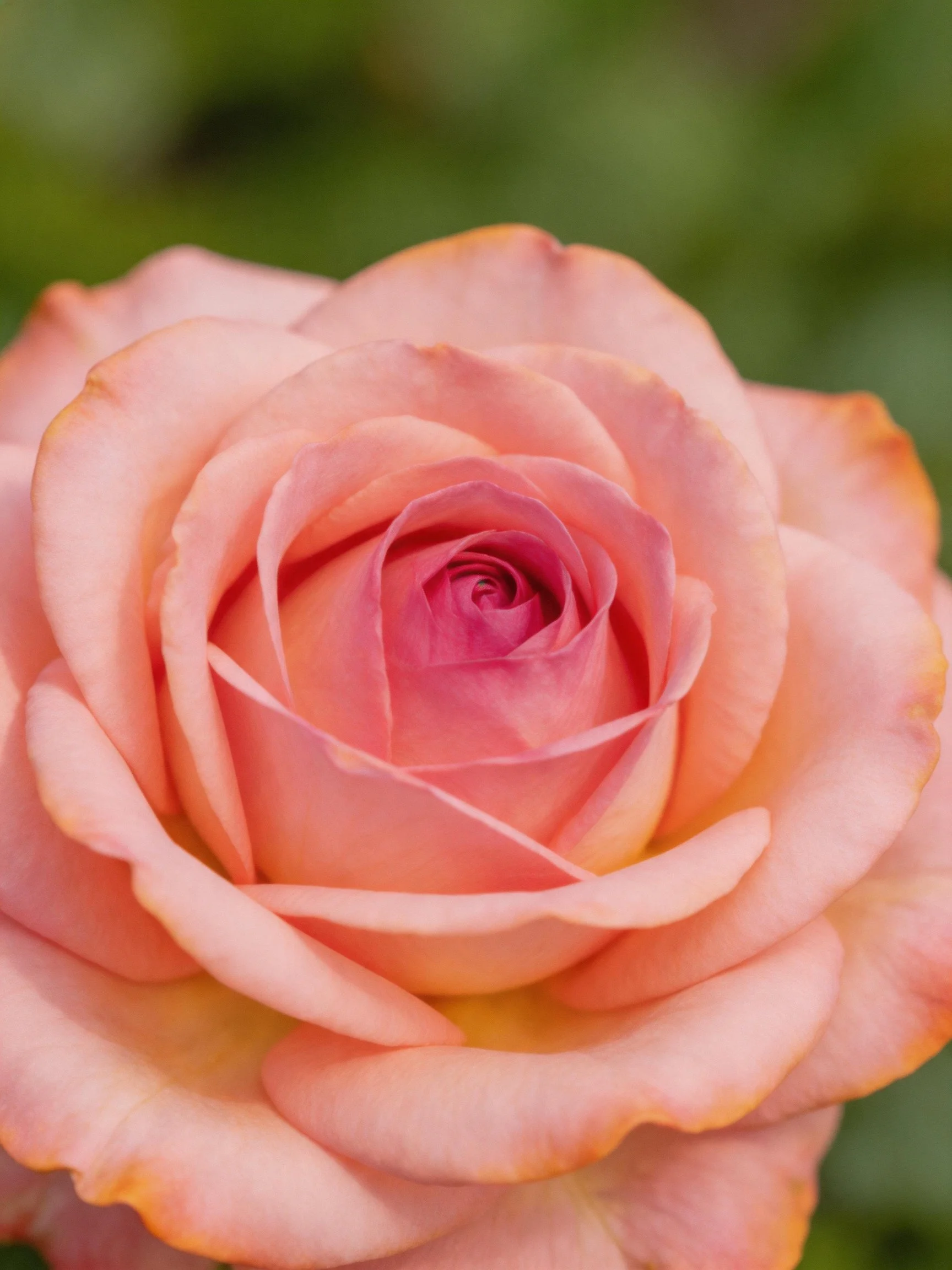 A close - up of a soft pink rose with subtle orange accents