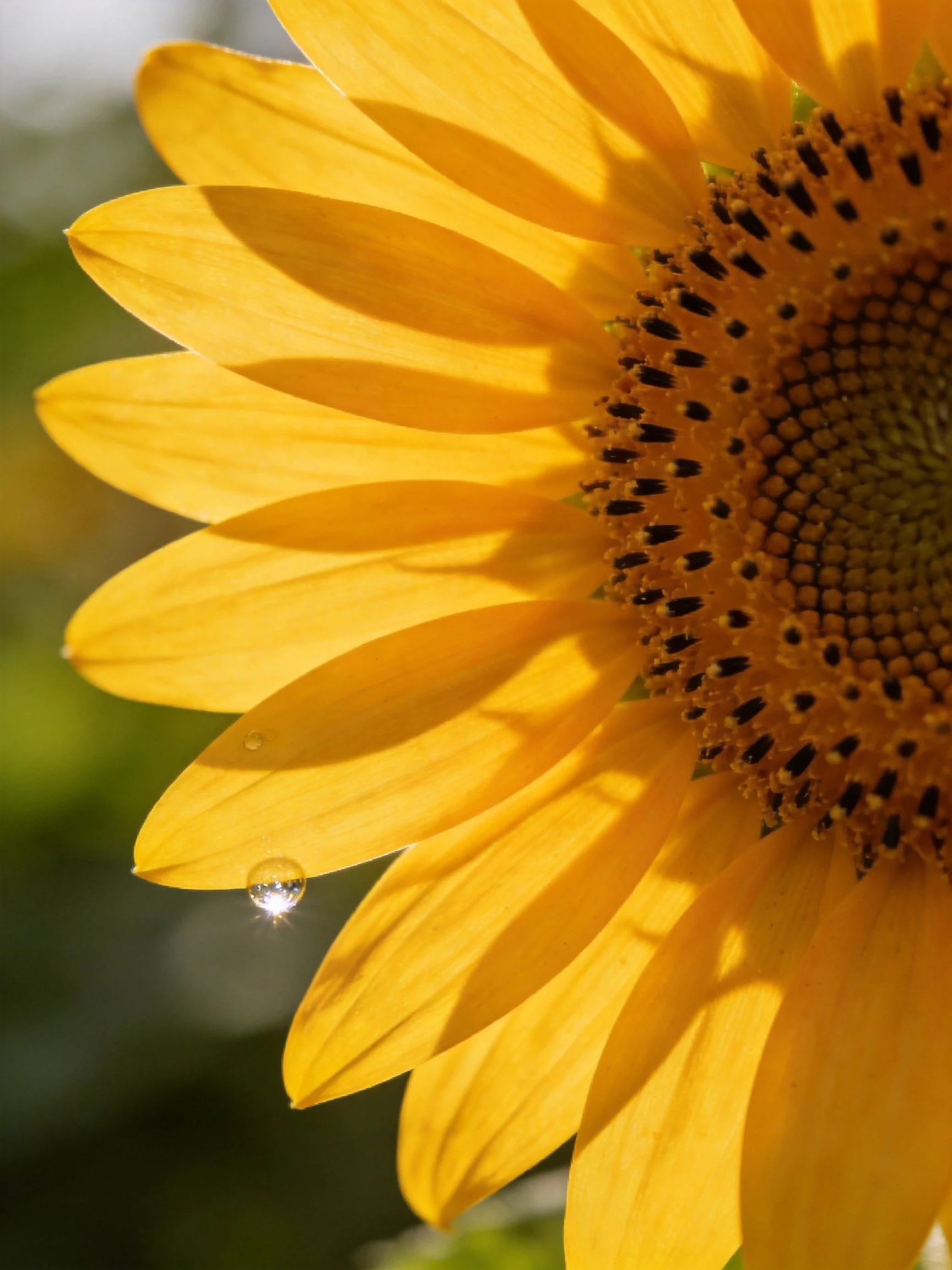 A close - up of a vibrant sunflower with water droplets