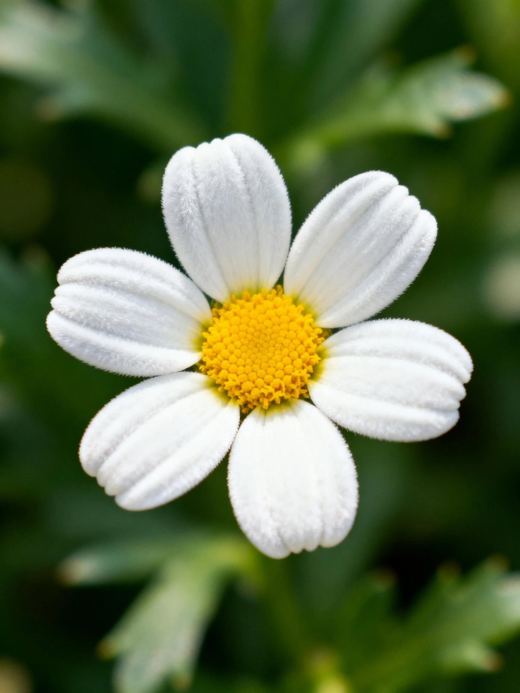 A close - up of a white daisy with a bright yellow center