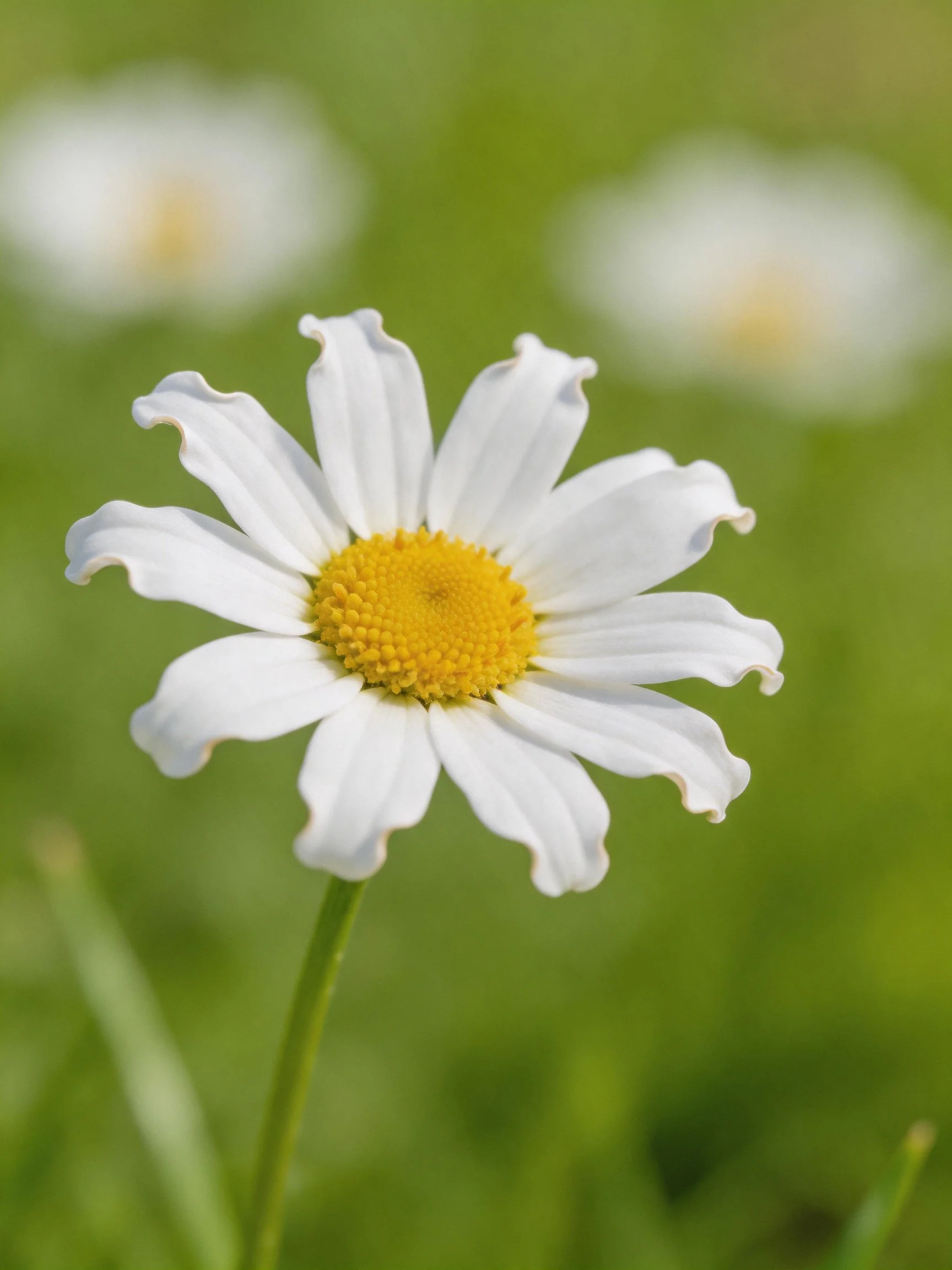 A close - up of a white daisy with a yellow center