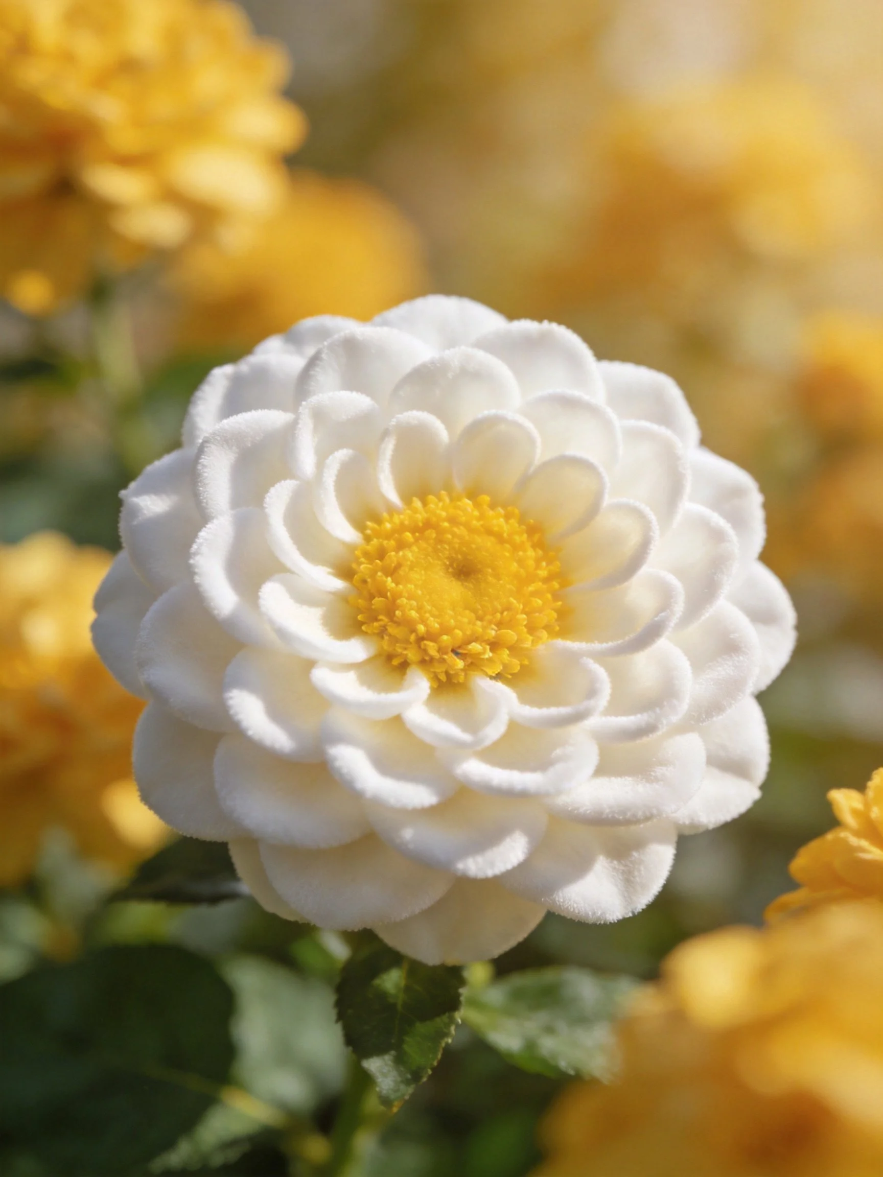A close - up of a white flower with layered petals and yellow center
