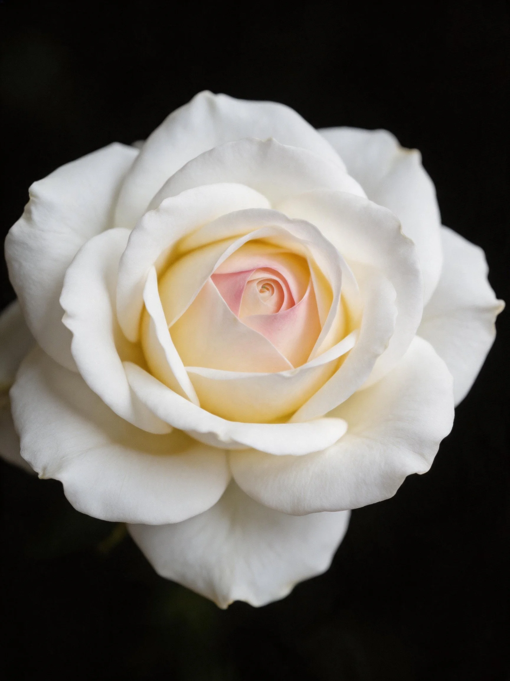 A close - up of a white rose with soft petals and subtle color gradients