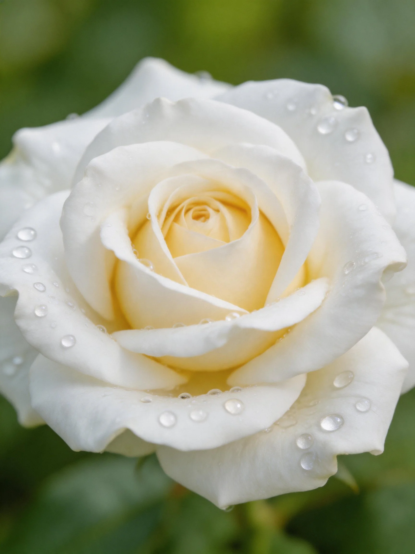 A close - up of a white rose with water droplets