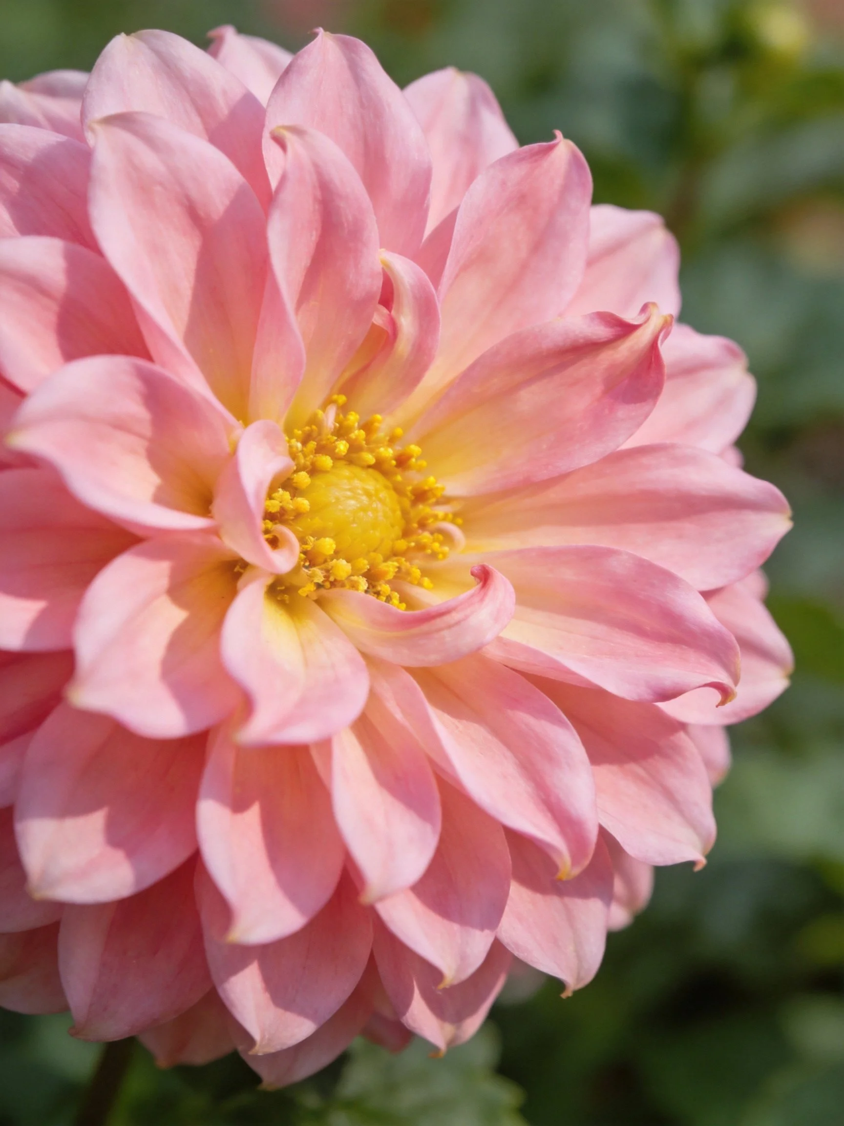 A close-up view of a pink dahlia with layered petals