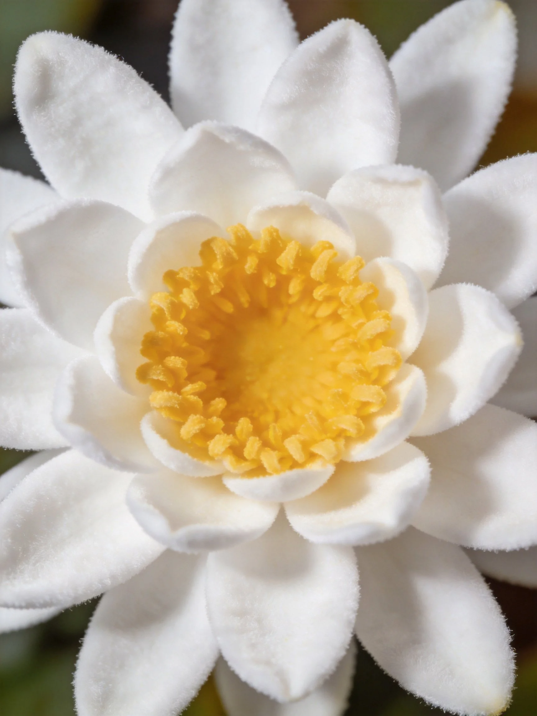 A close - up view of a white flower with a bright yellow center