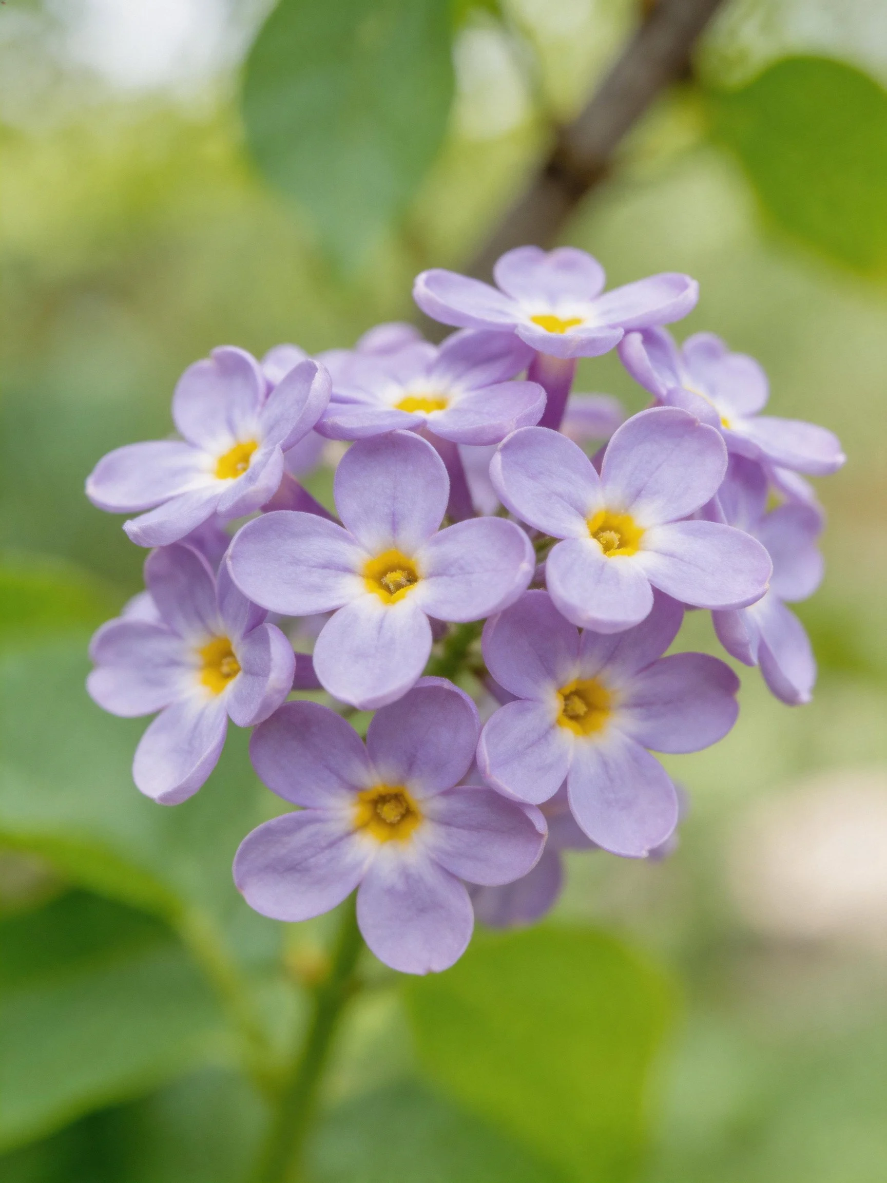 A cluster of delicate purple flowers with yellow centers