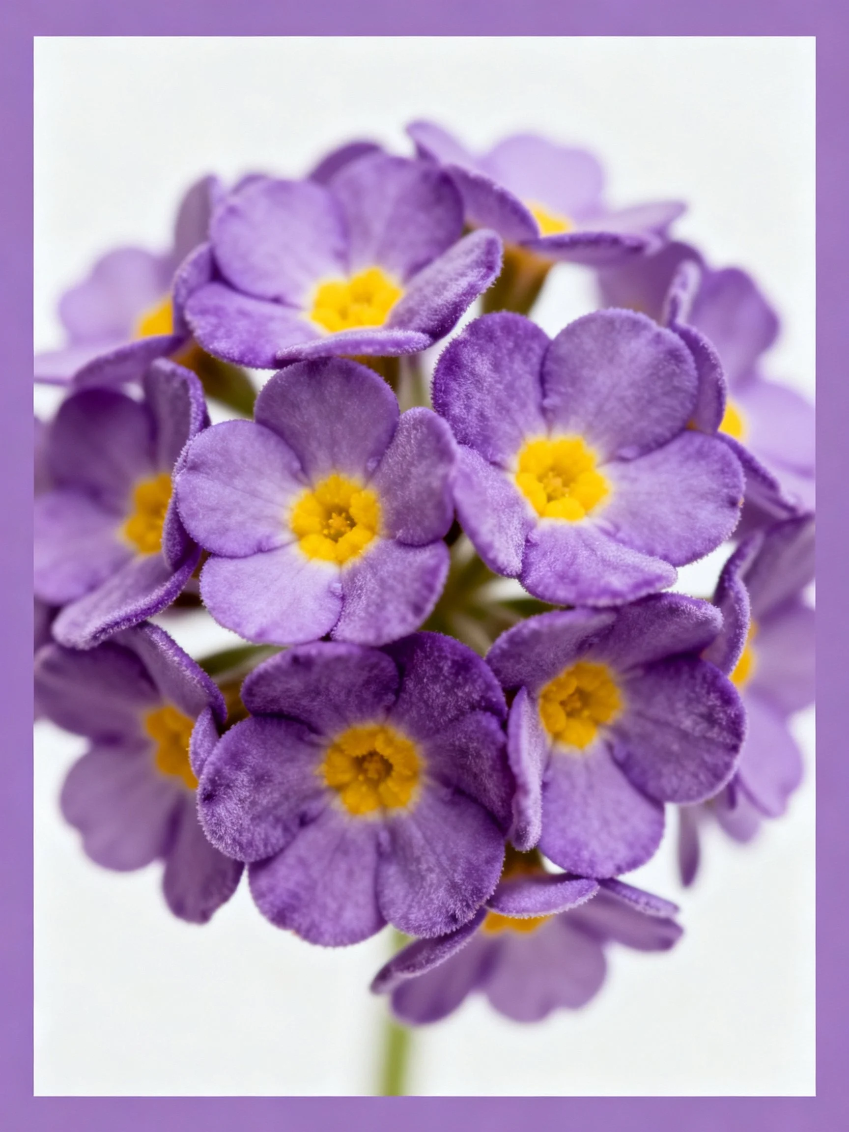 A cluster of purple flowers with bright yellow centers