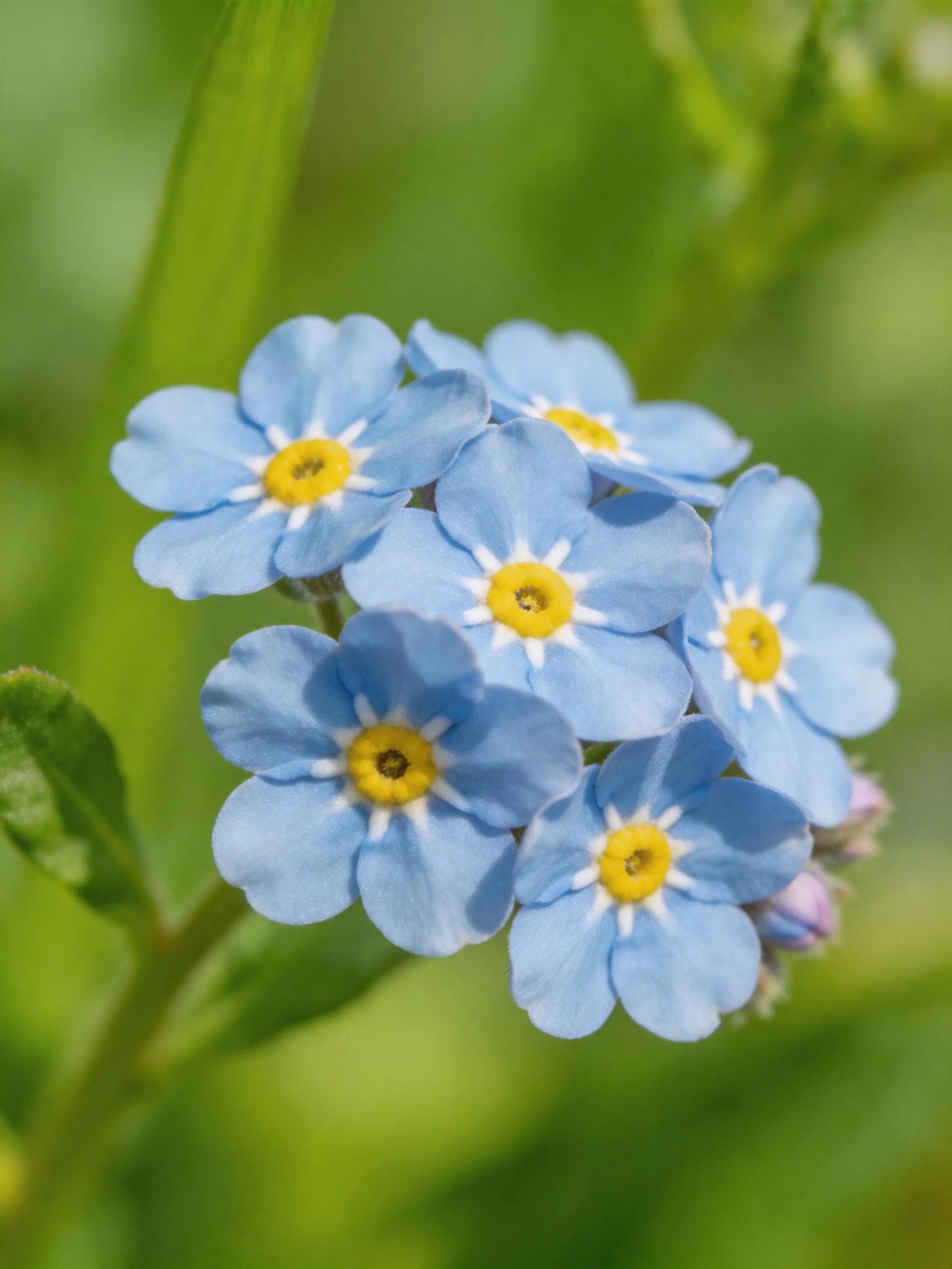 A cluster of small blue forget-me-not flowers with yellow centers
