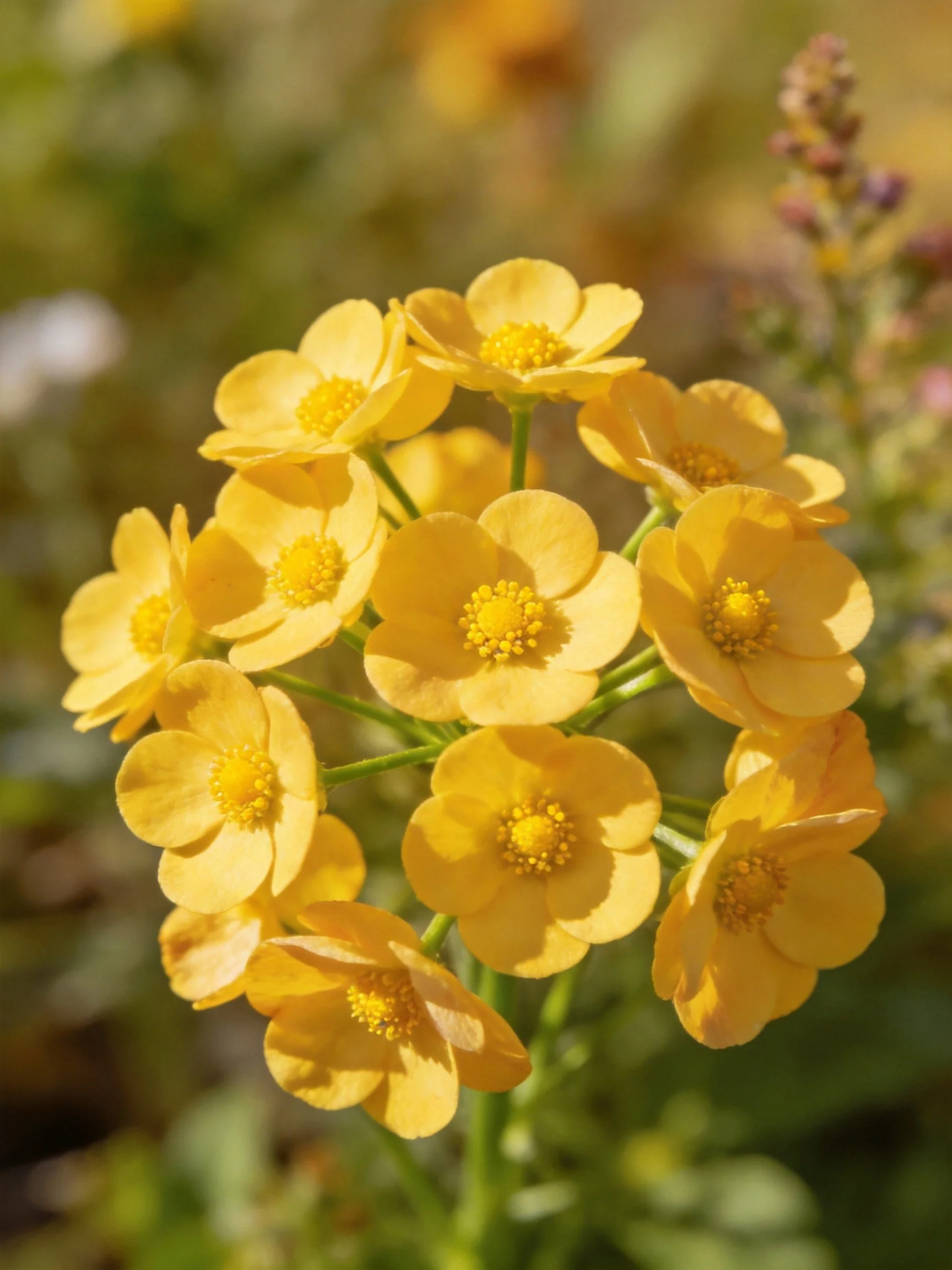 A cluster of small yellow flowers with green stems