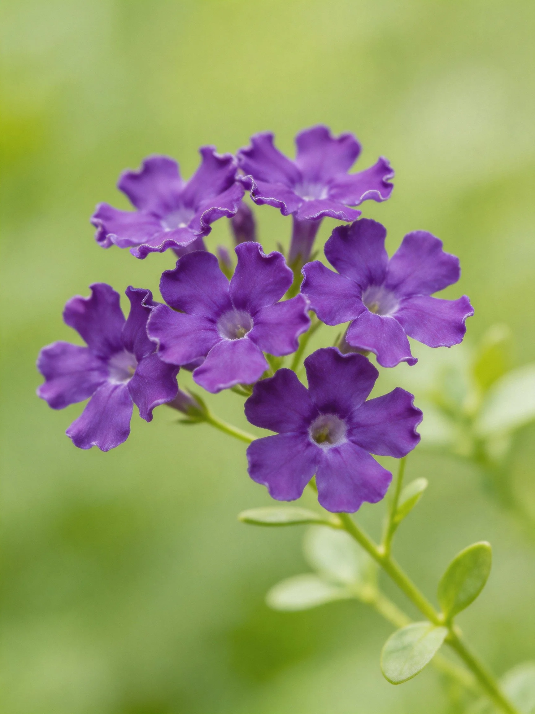 A cluster of vibrant purple flowers with green stems and leaves