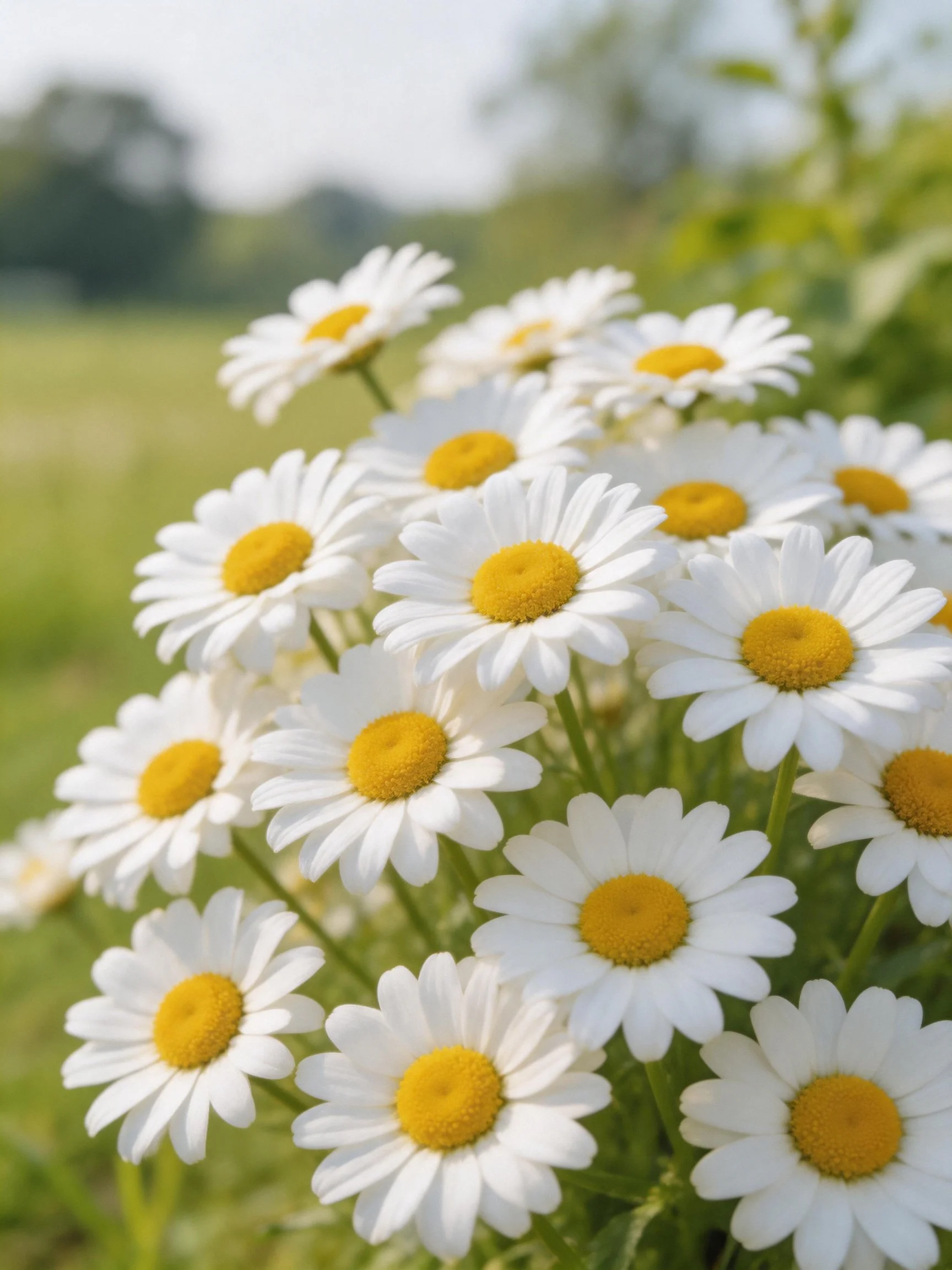 A cluster of white daisies with bright yellow centers