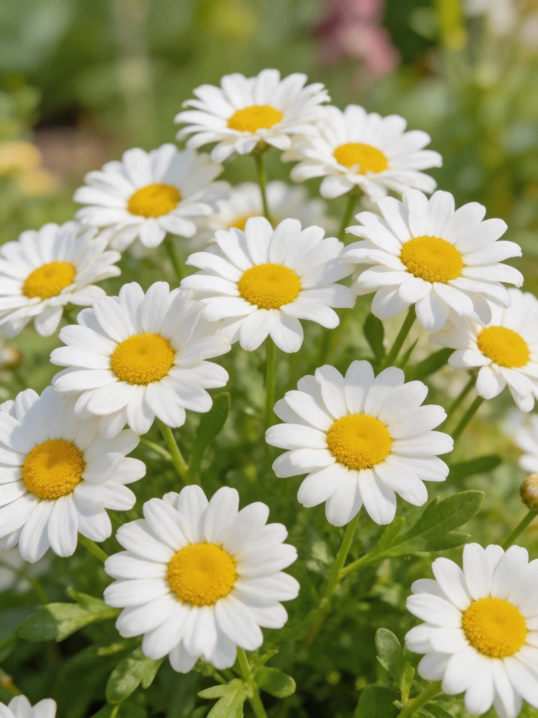 A cluster of white daisies with yellow centers