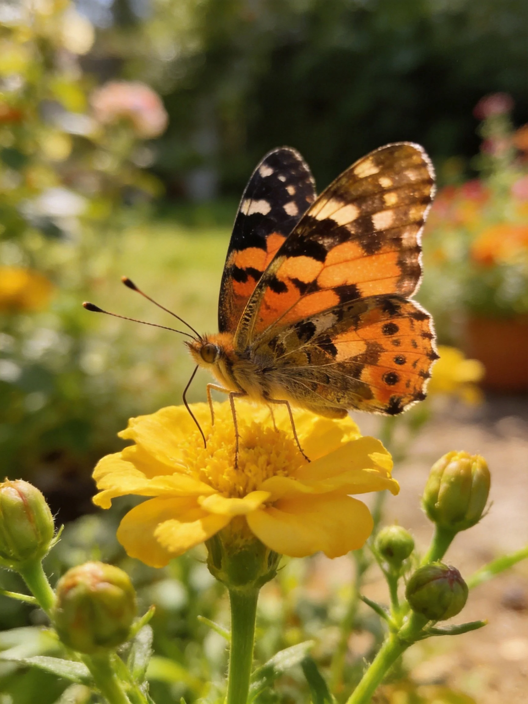A colorful butterfly perched on a yellow flower