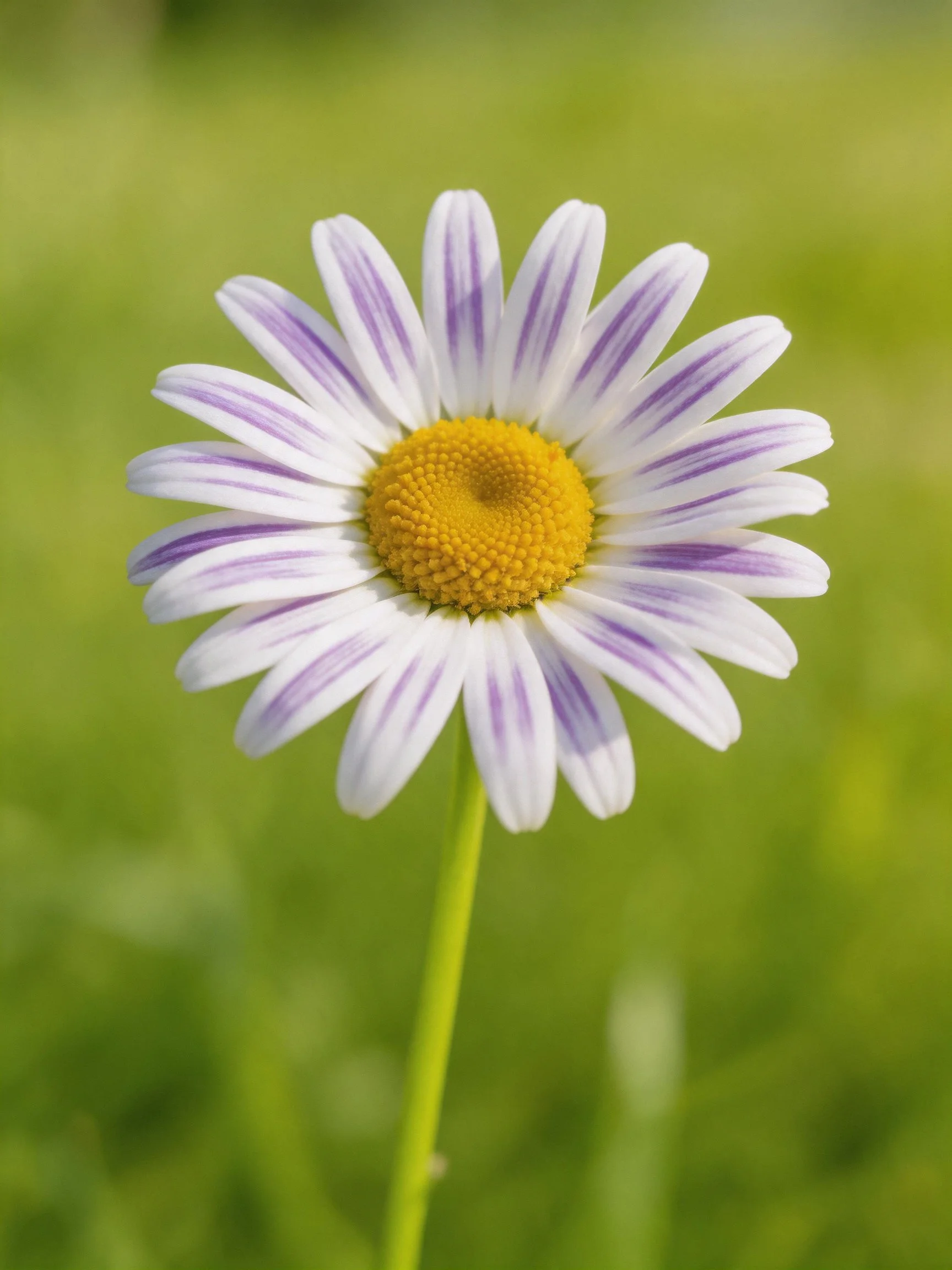A daisy with purple-striped petals and yellow center