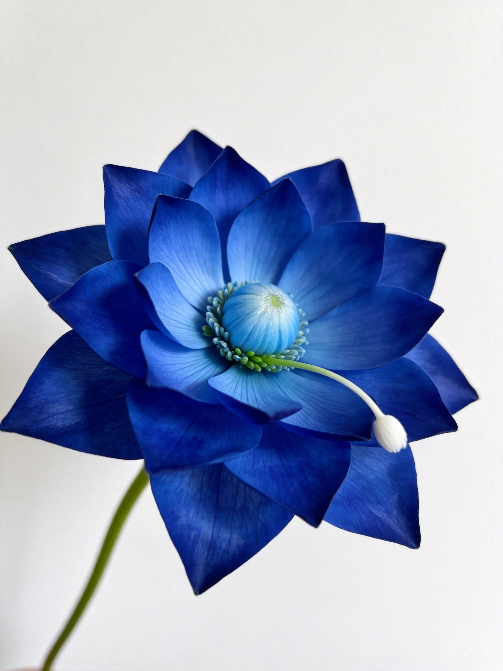 A deep blue artificial flower with layered petals