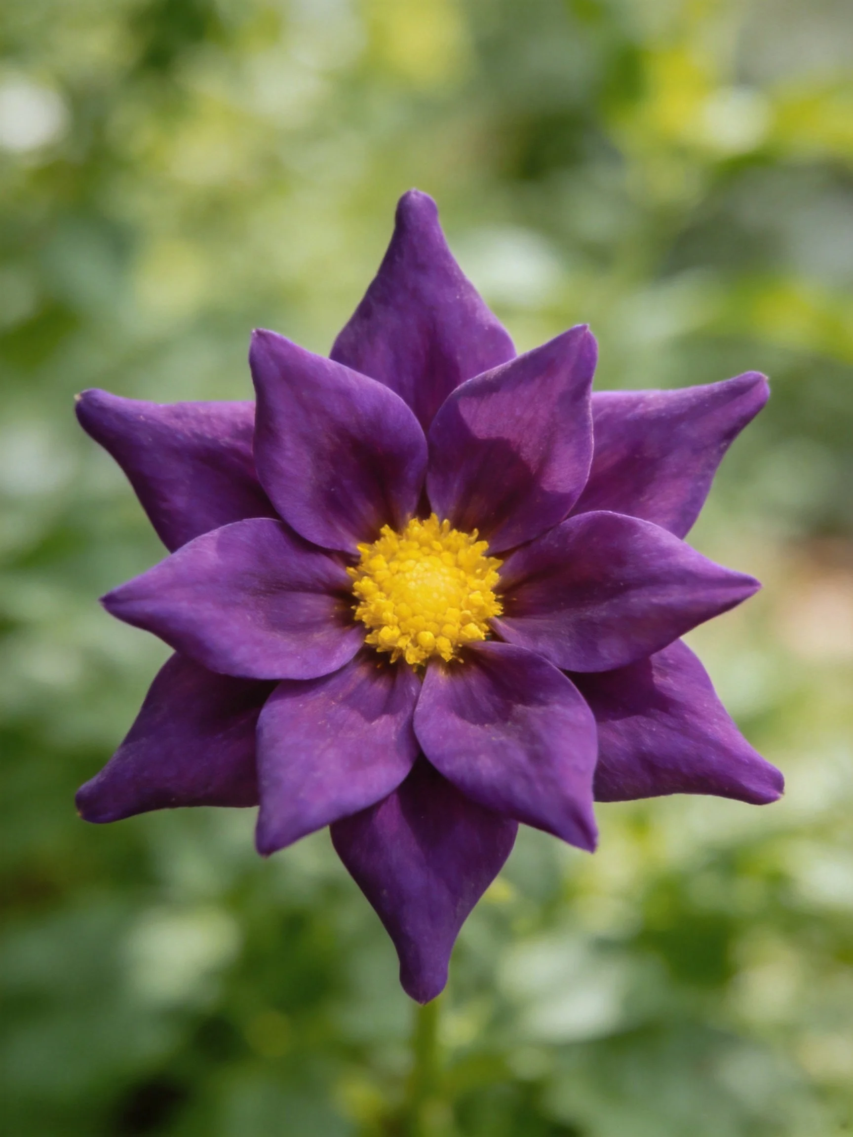 A deep purple flower with a bright yellow central core