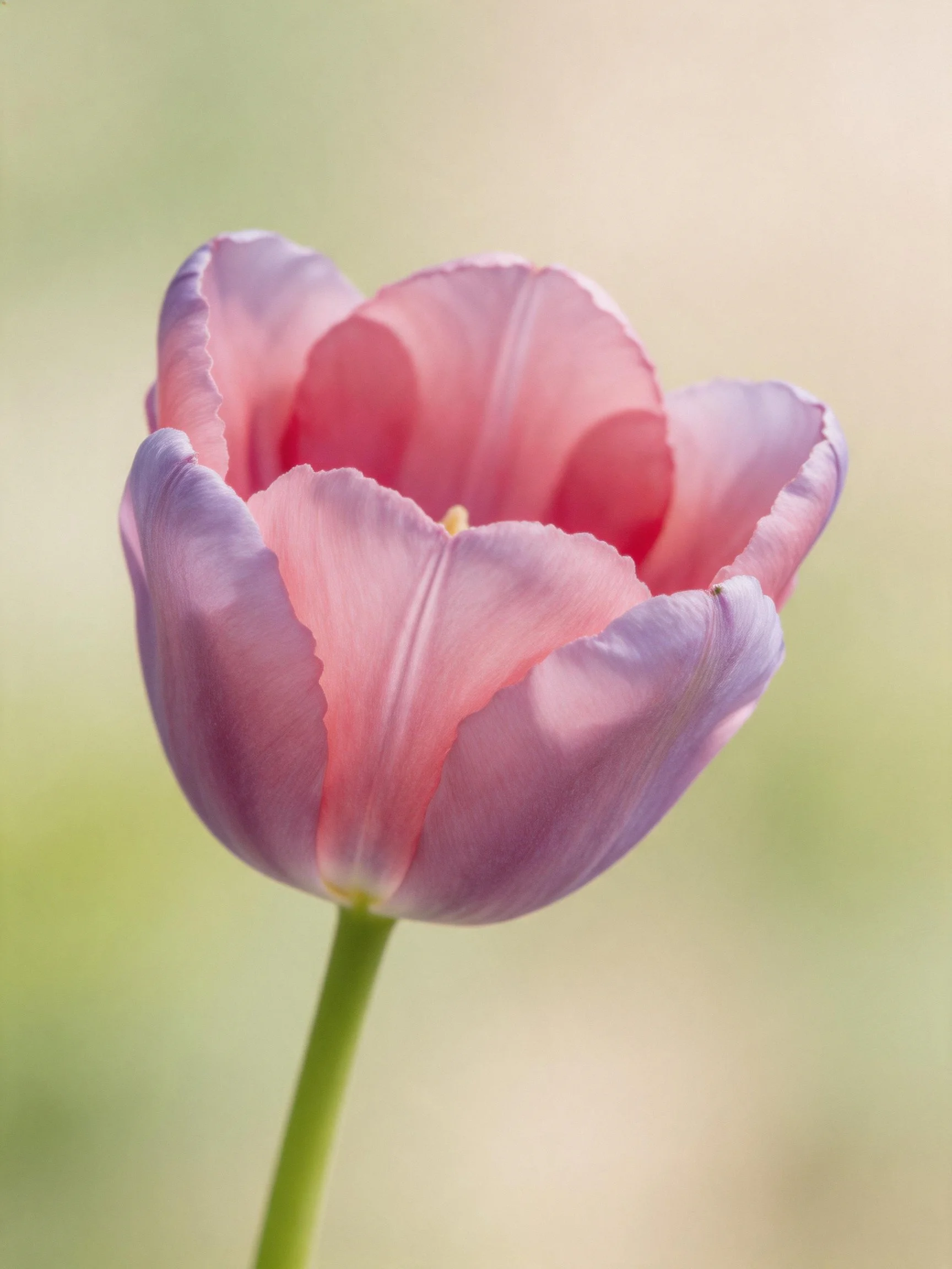 A delicate pink and lavender tulip with soft petals