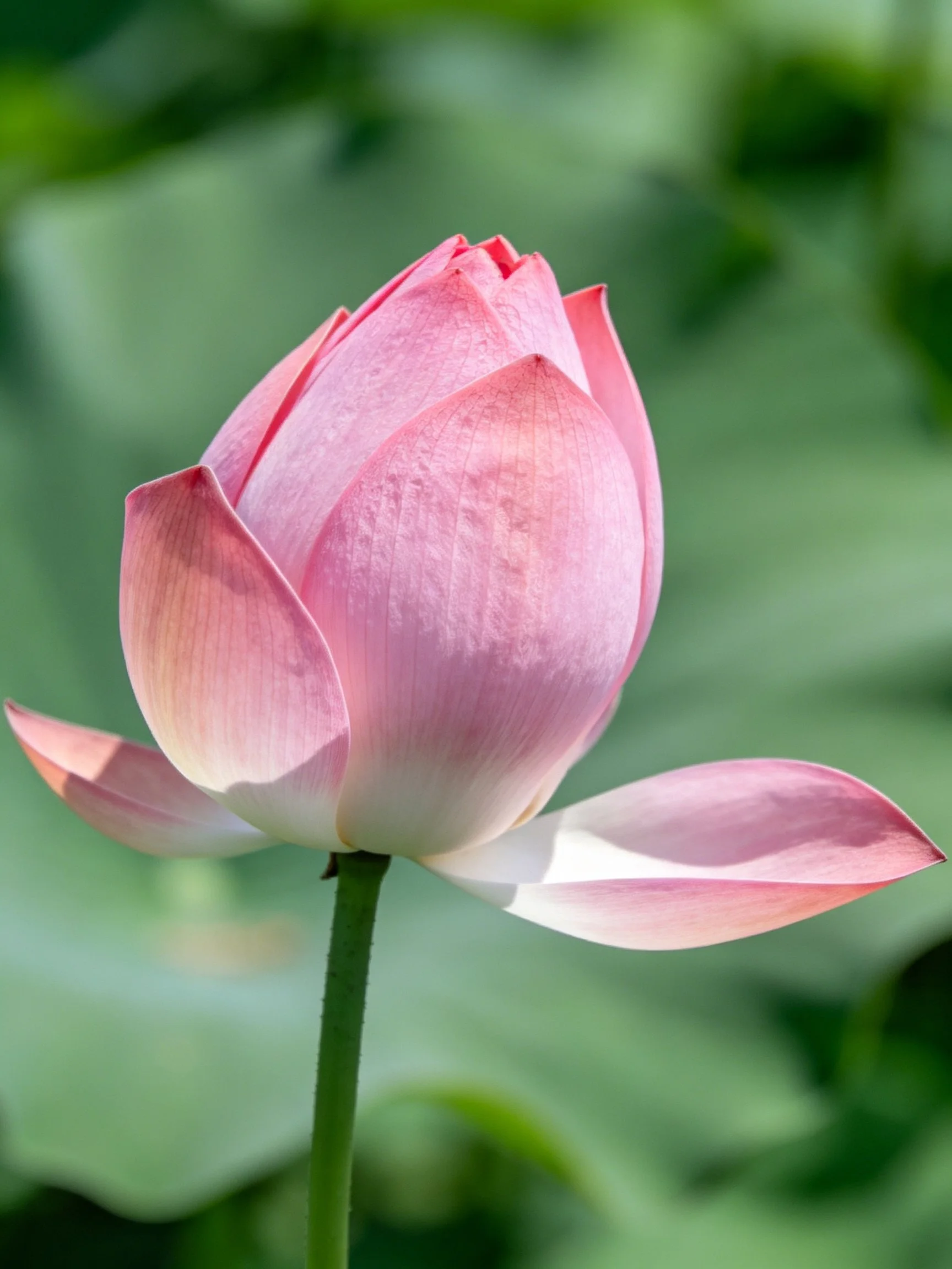 A delicate pink lotus bud with soft petals