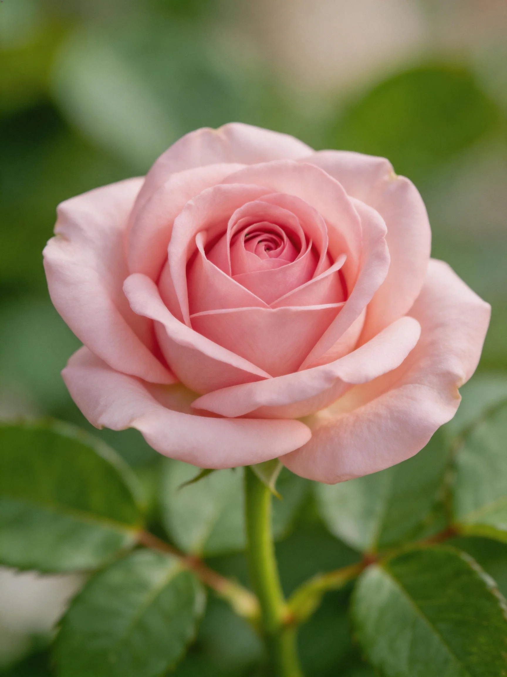 A delicate pink rose in full bloom with green foliage