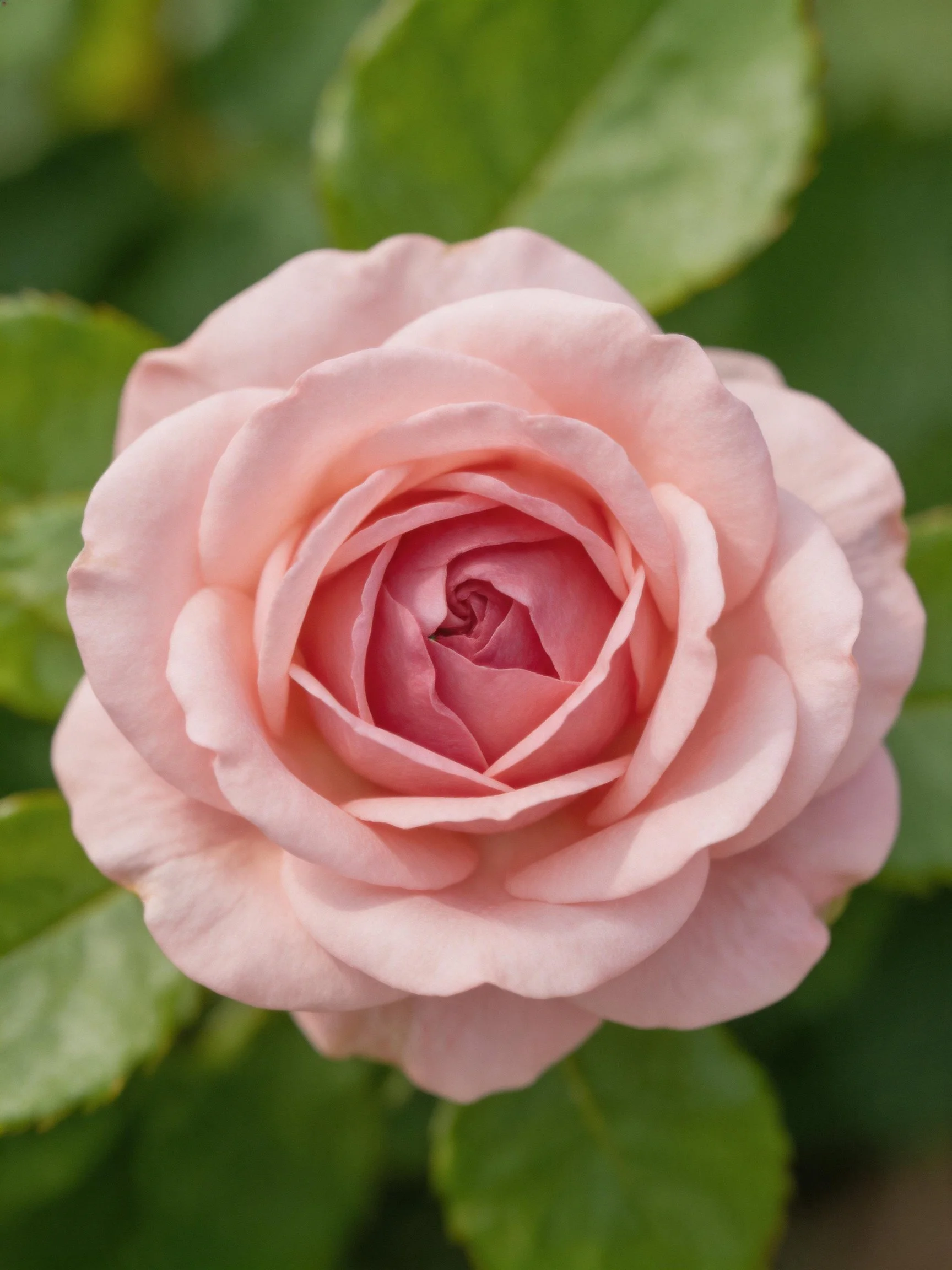 A delicate pink rose in full bloom with soft petals