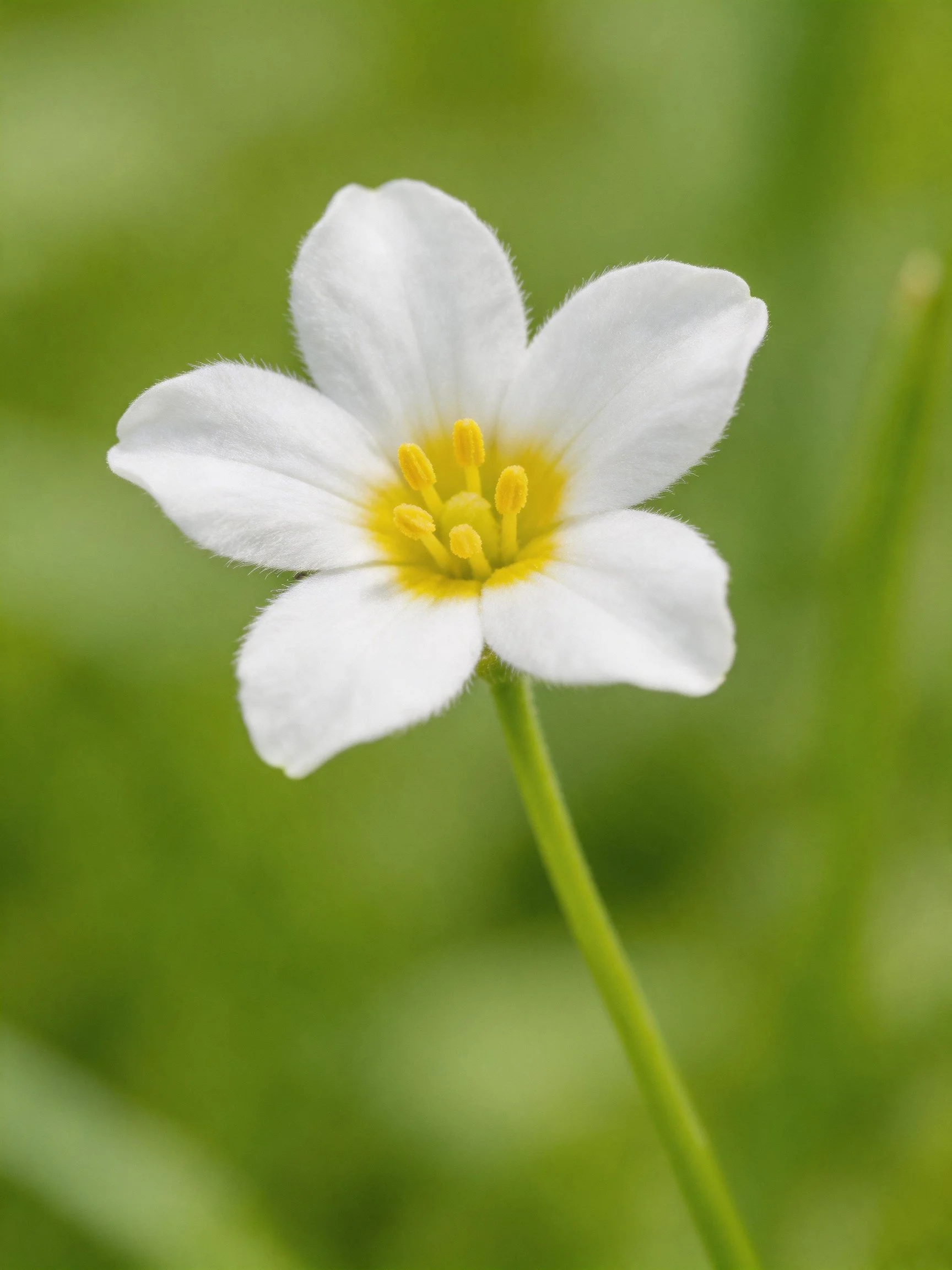 A delicate white flower with a bright yellow center
