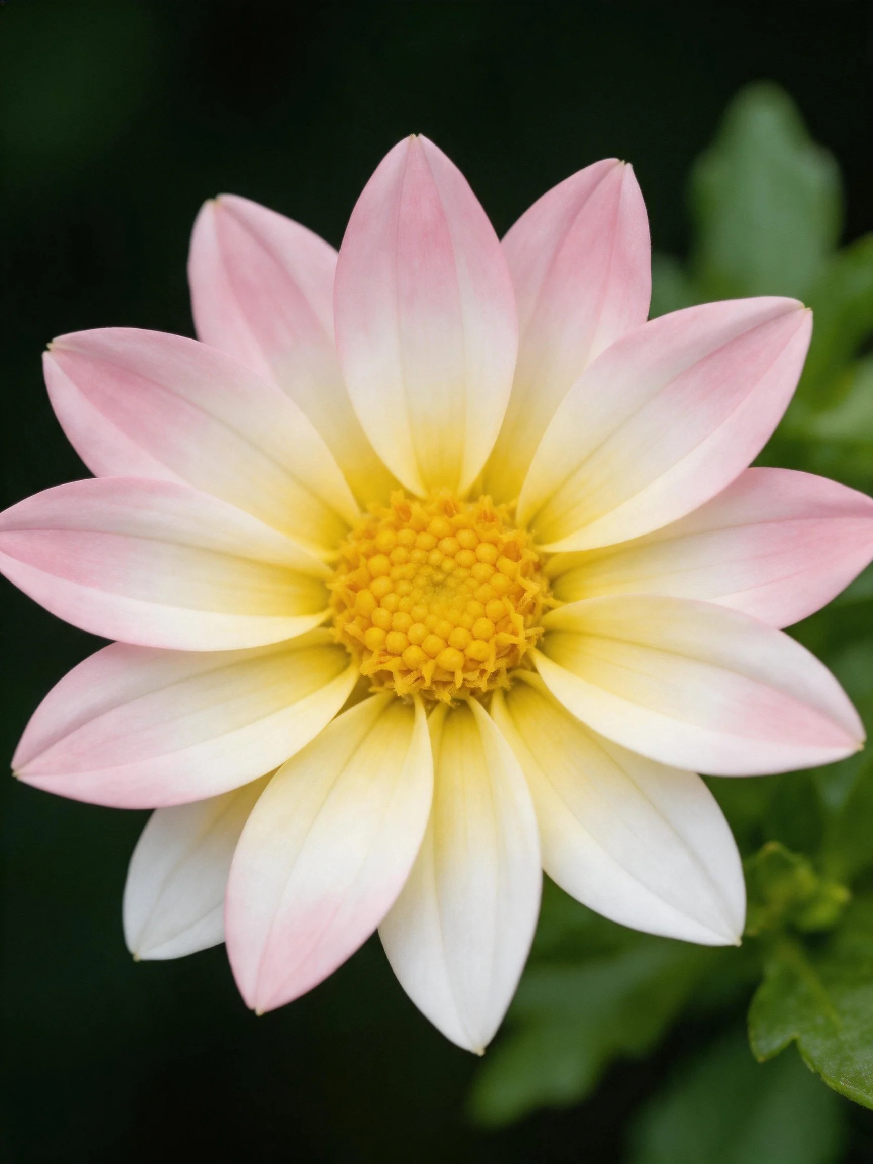 A flower with pink-to-white petals and a yellow center is depicted.