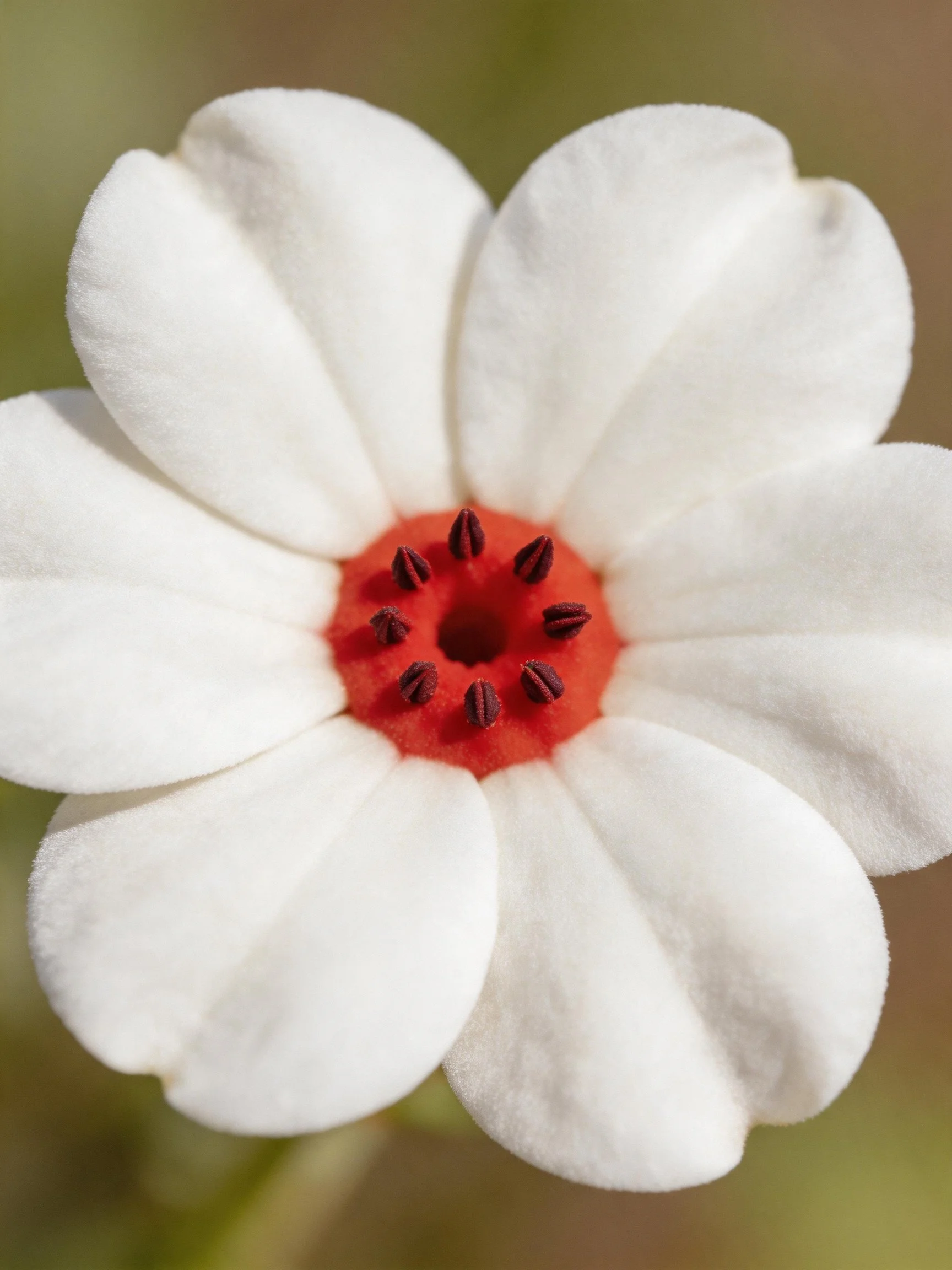 A flower with white petals and a vivid red center