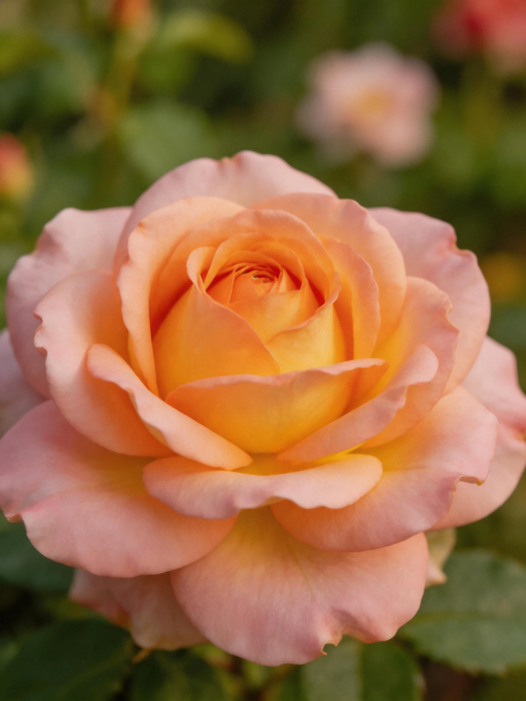 A fully bloomed peach-orange rose with layered petals