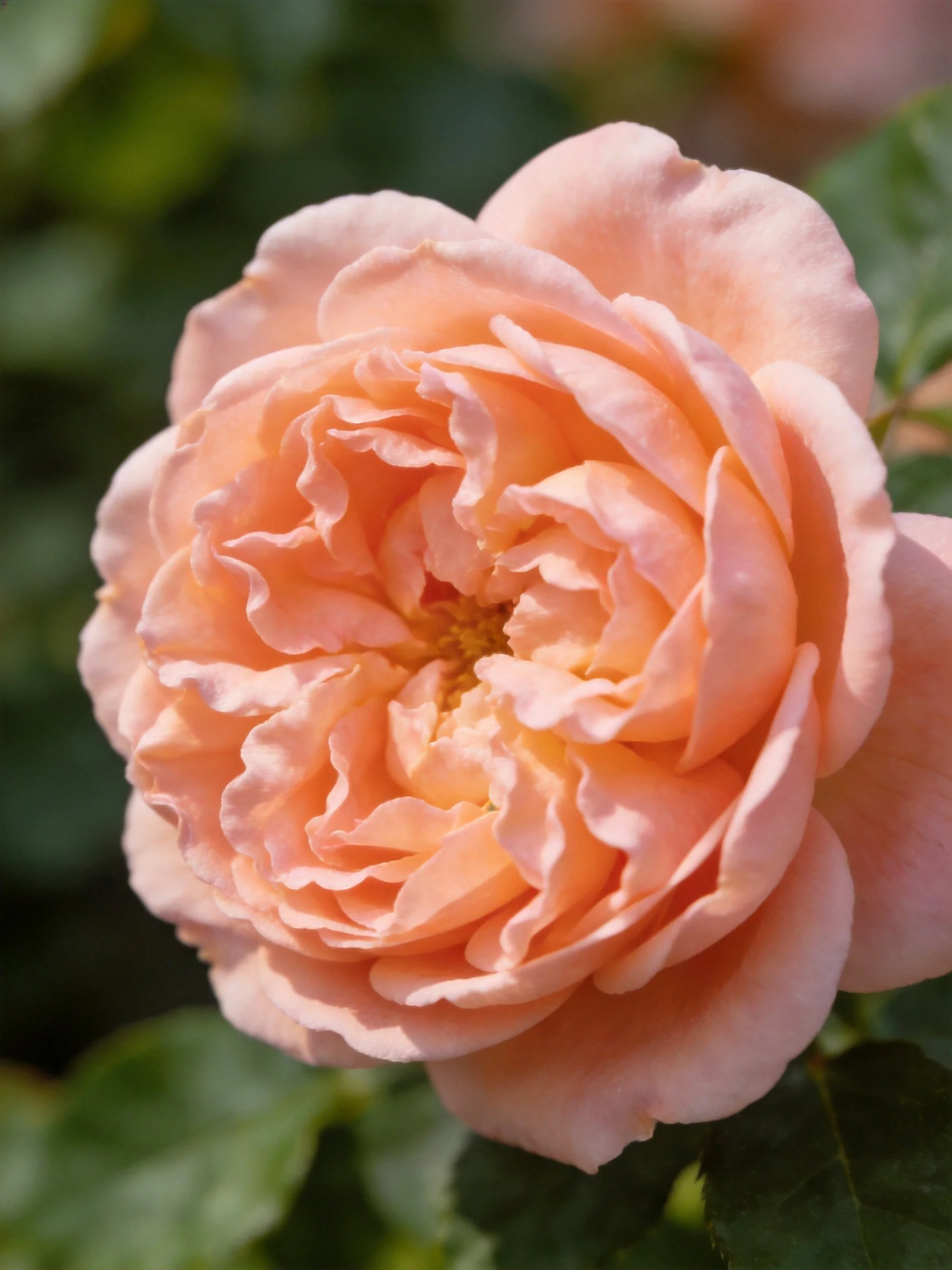 A fully bloomed peach rose with layered petals
