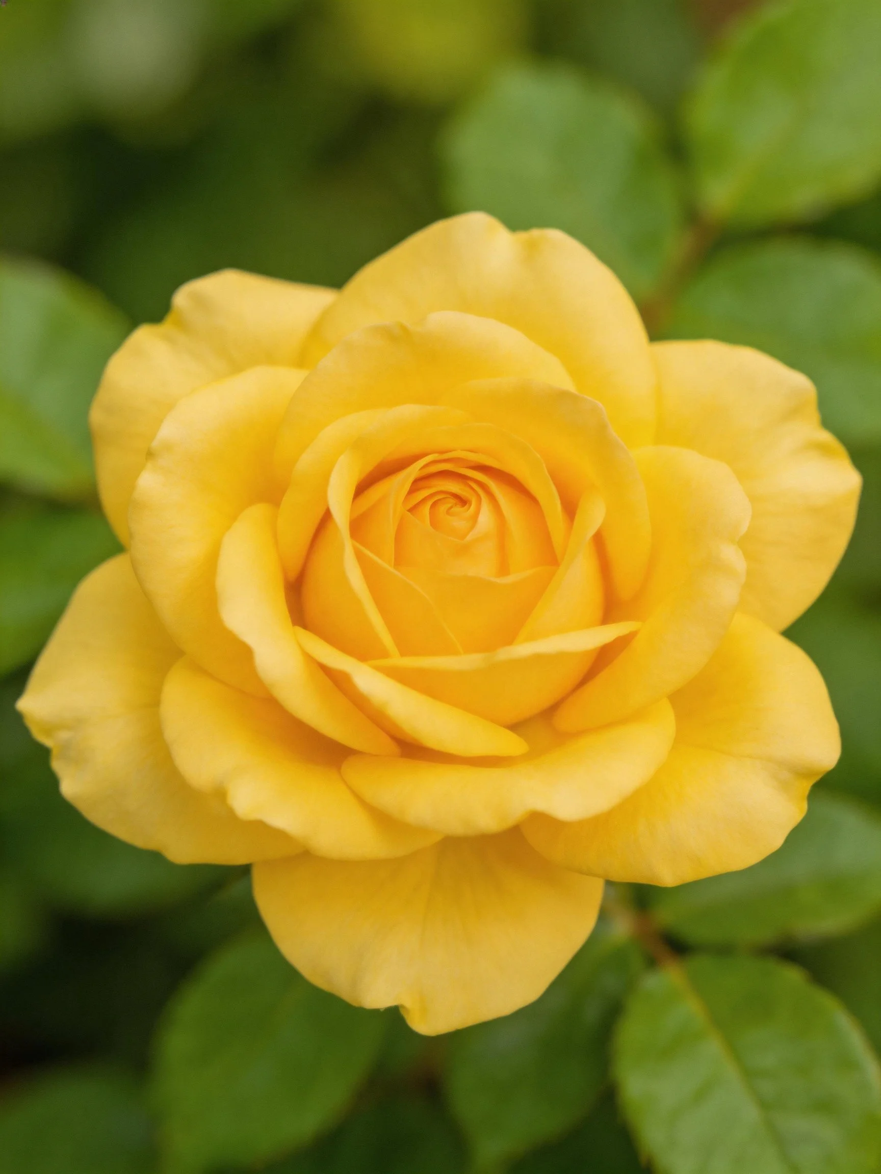 A fully bloomed yellow rose with lush green foliage