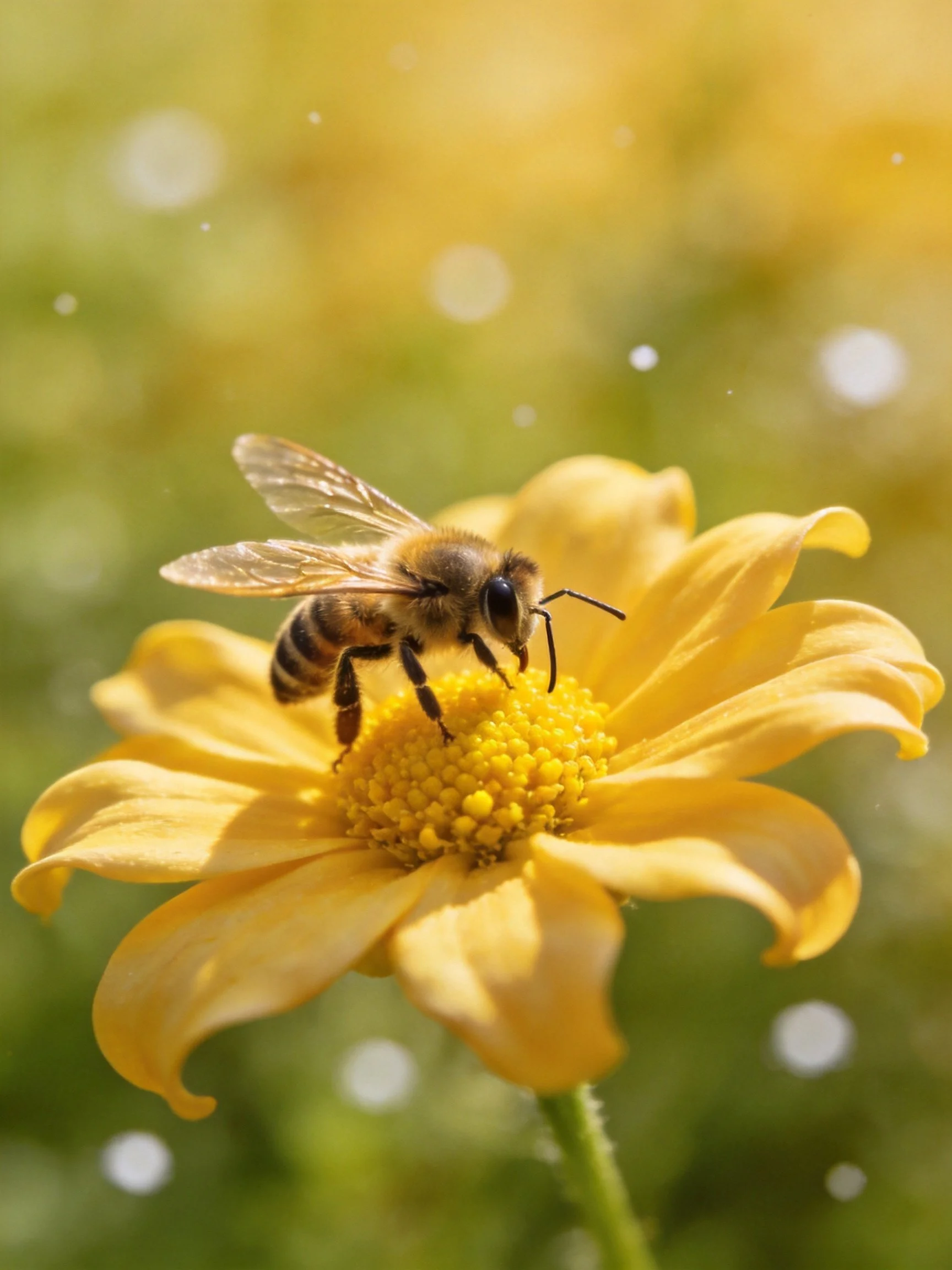 A honeybee collecting nectar from a bright yellow flower