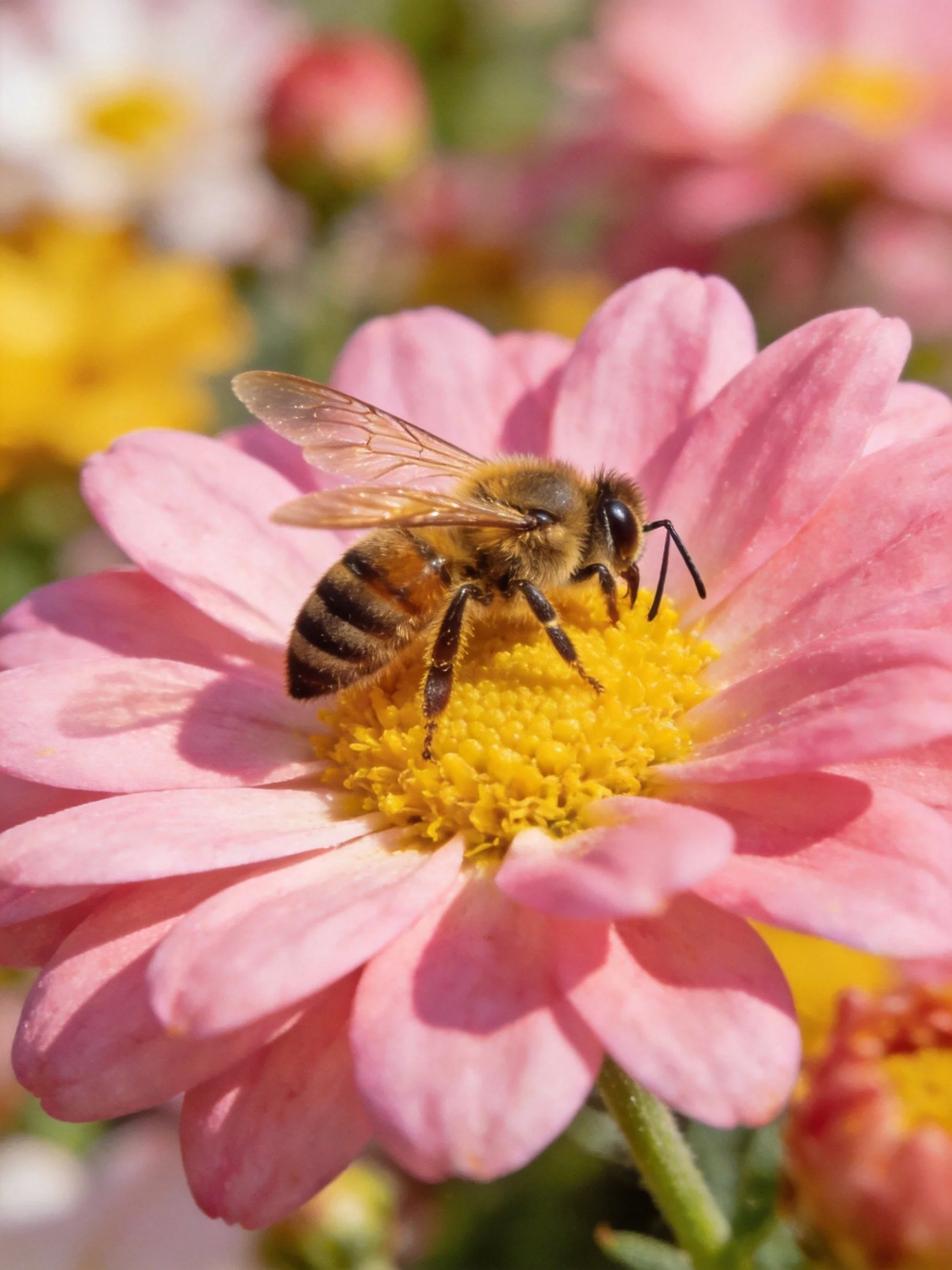 A honeybee collecting nectar from a pink-flowered bloom