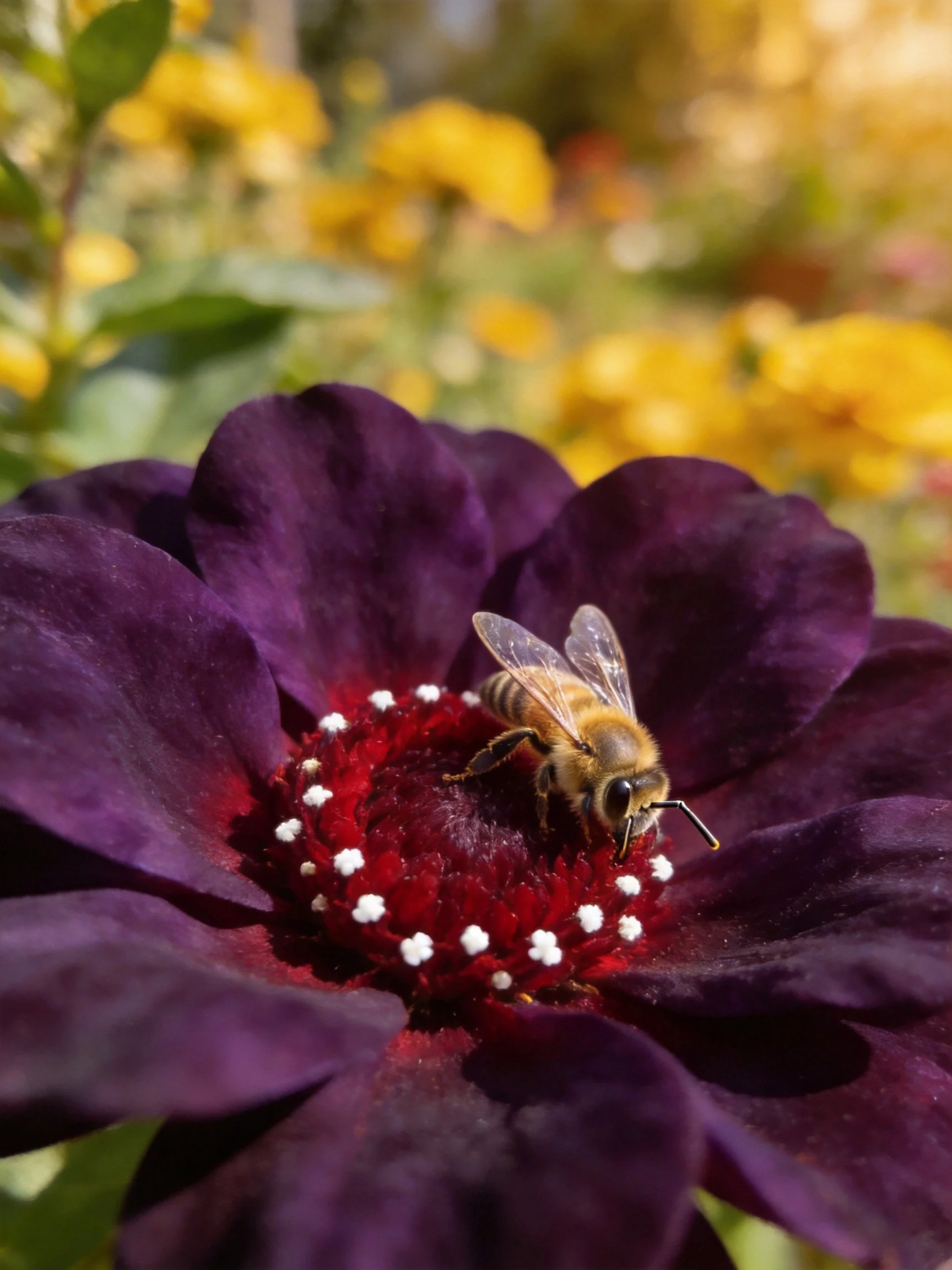 A honeybee gathers nectar from a deep purple flower