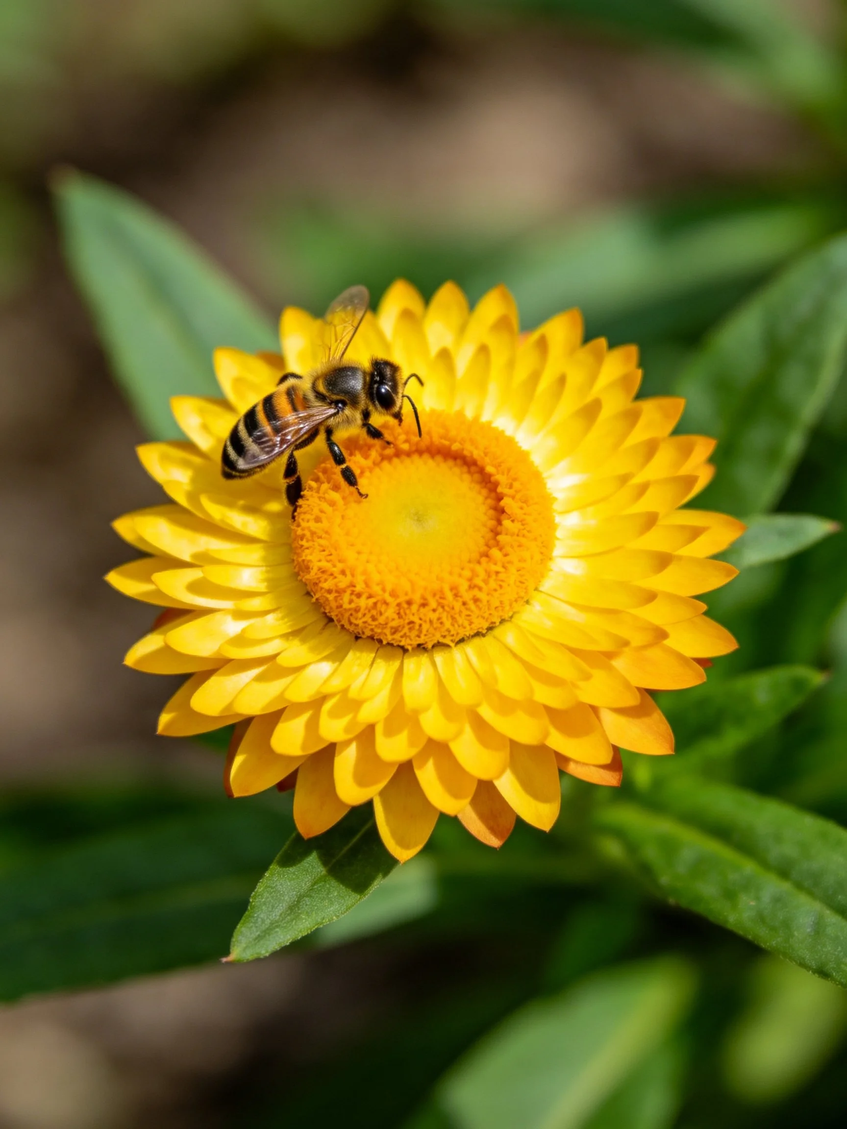 A honeybee gathers nectar from a vibrant yellow flower
