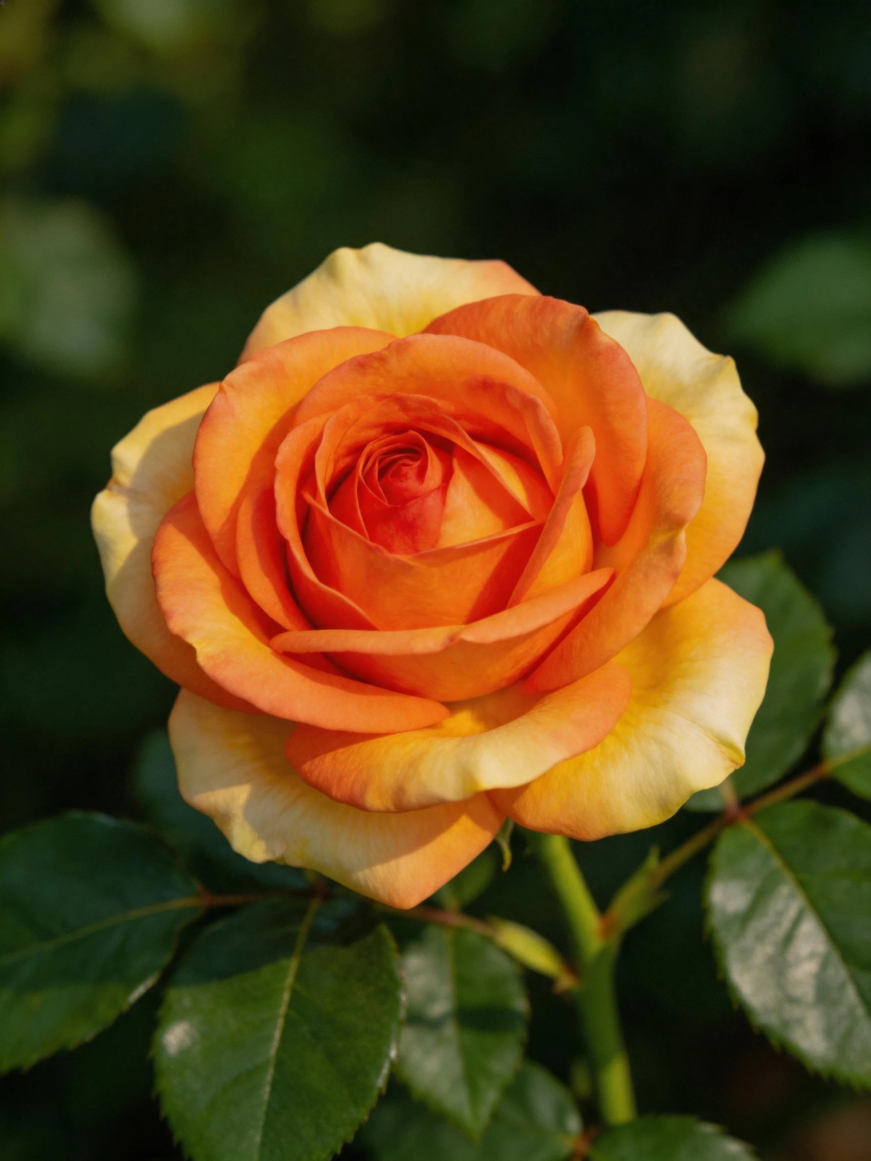 A single orange-yellow rose stands out against dark green foliage.