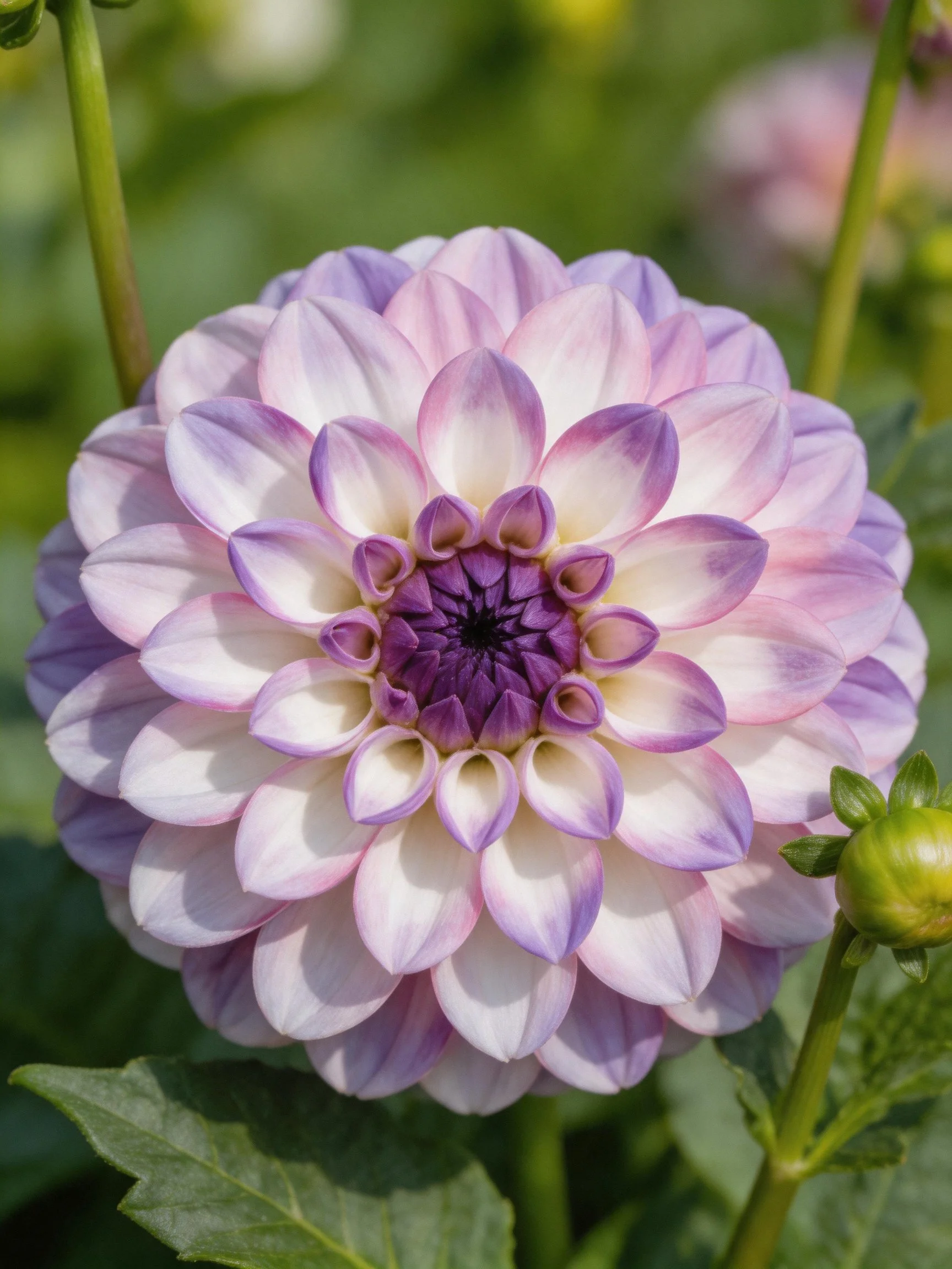 A large pink and lavender dahlia with layered petals