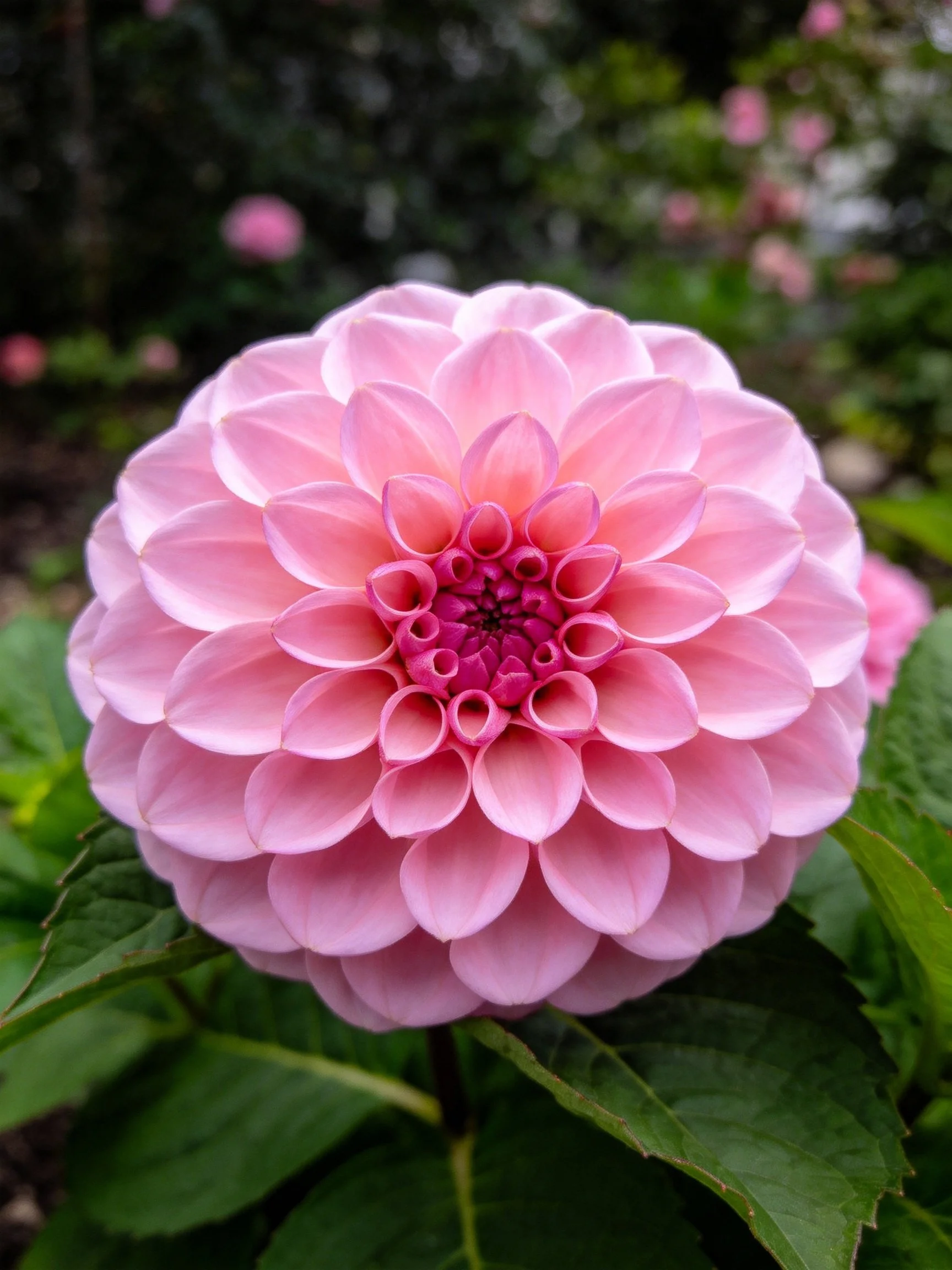 A large pink dahlia with layered petals