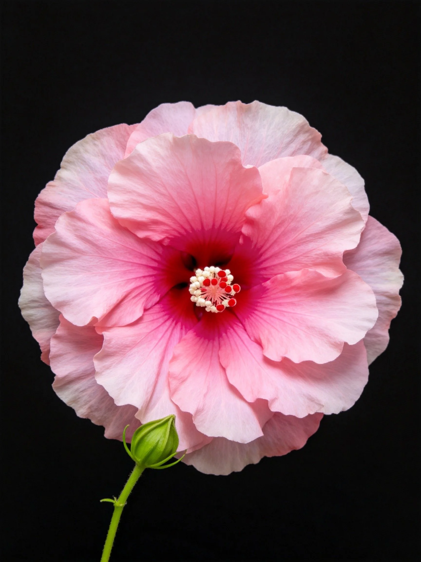 A large pink hibiscus flower with layered petals