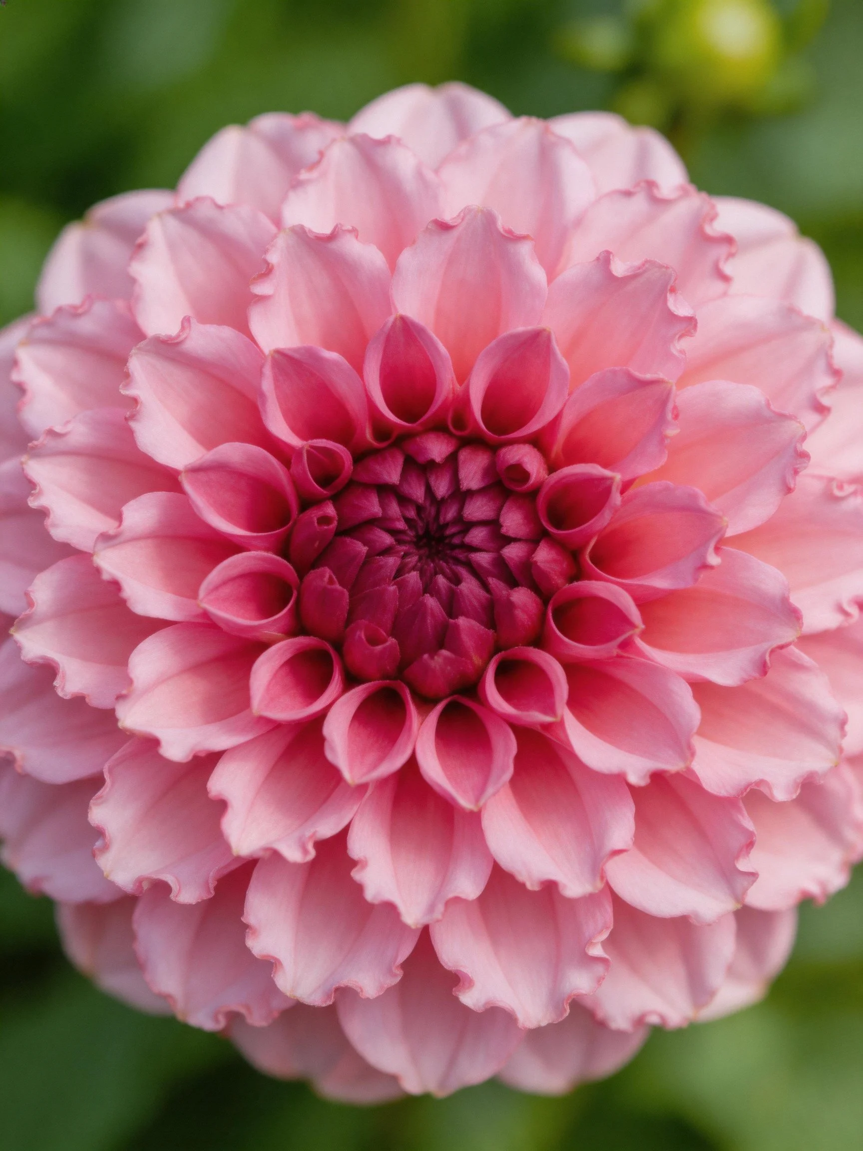 A layered pink dahlia with gradient petal hues