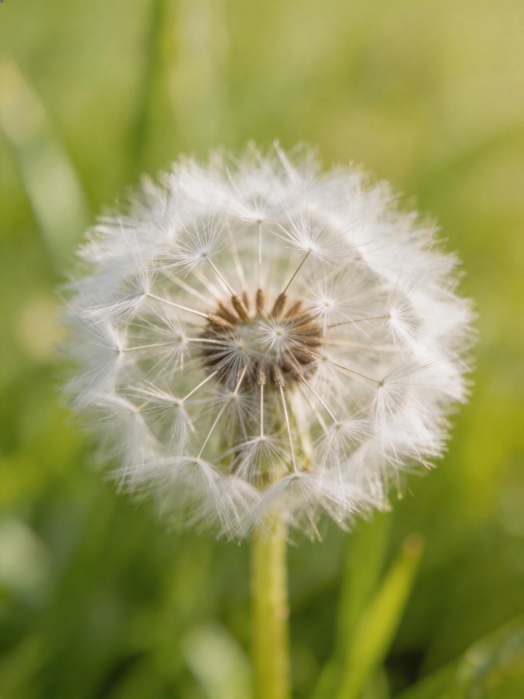 A mature dandelion seed head with delicate white filaments