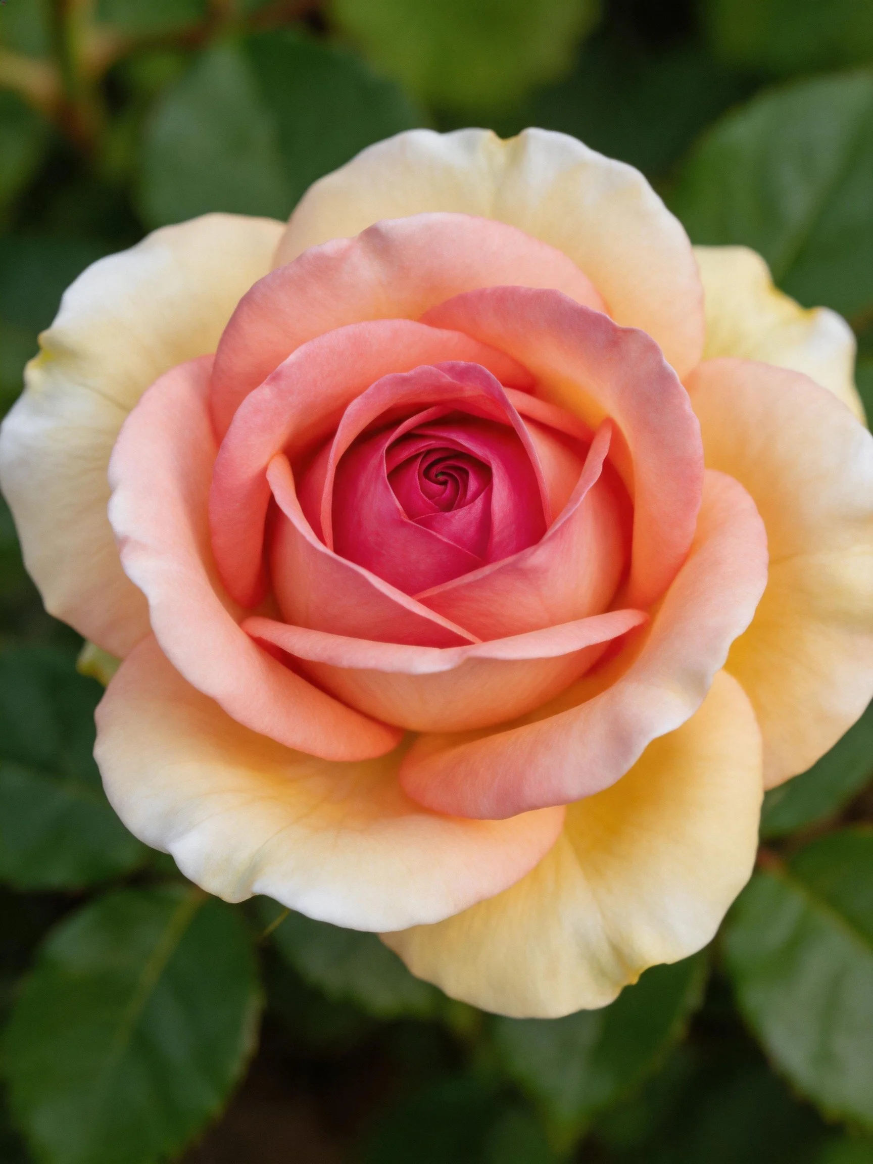 A pink and cream rose with layered petals