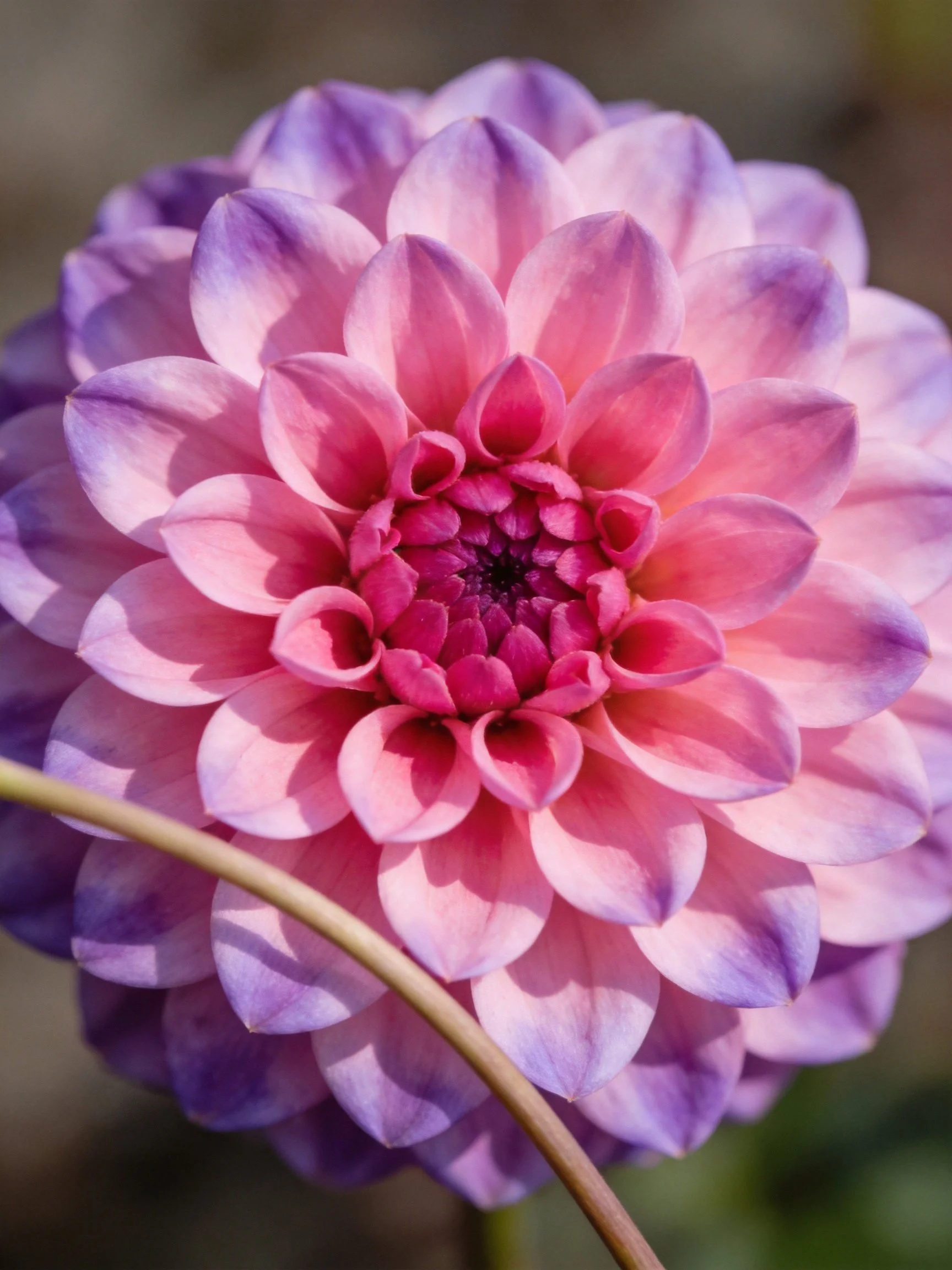 A pink and lavender dahlia with layered petals
