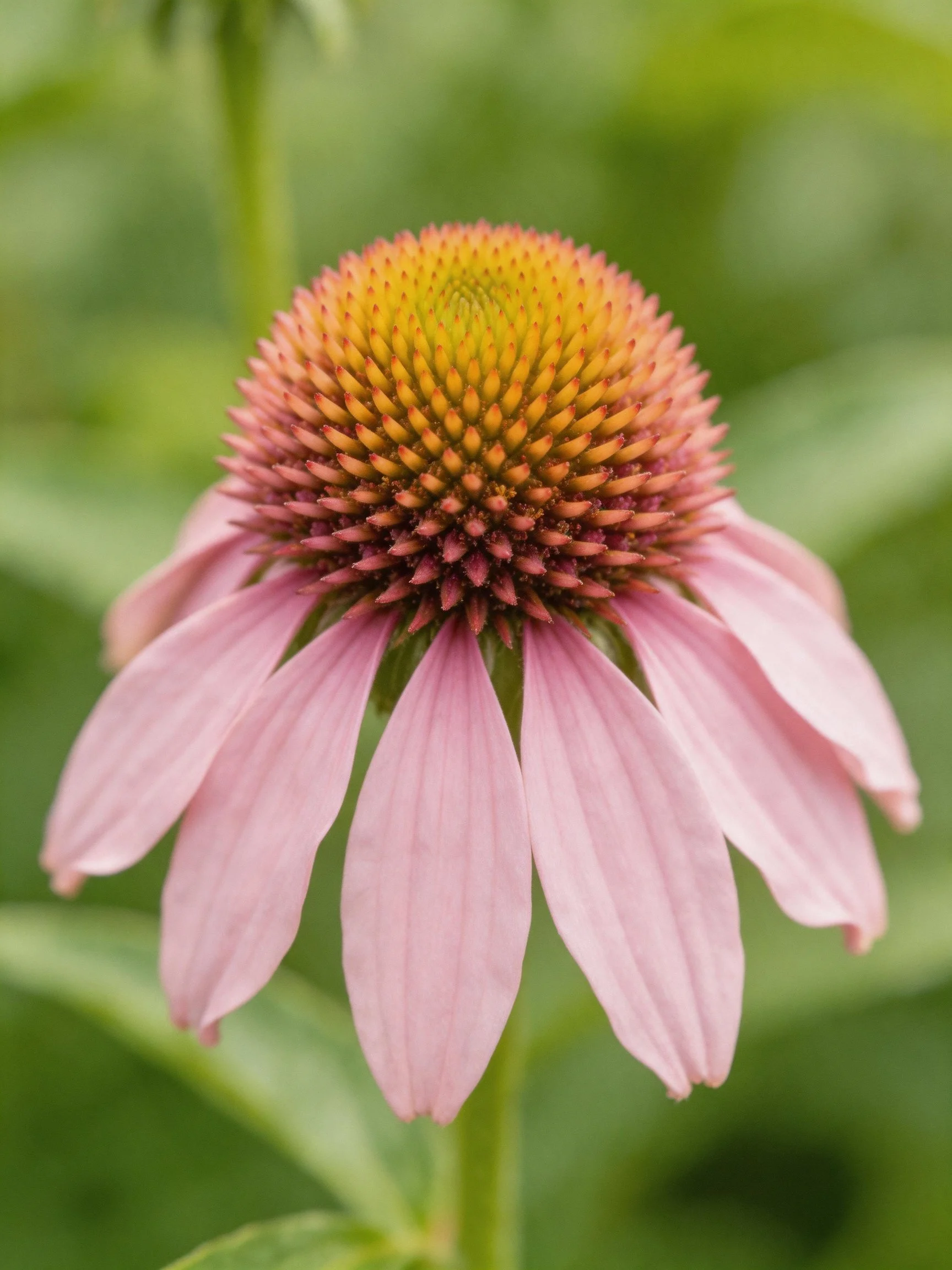 A pink coneflower with a spiky orange-yellow center